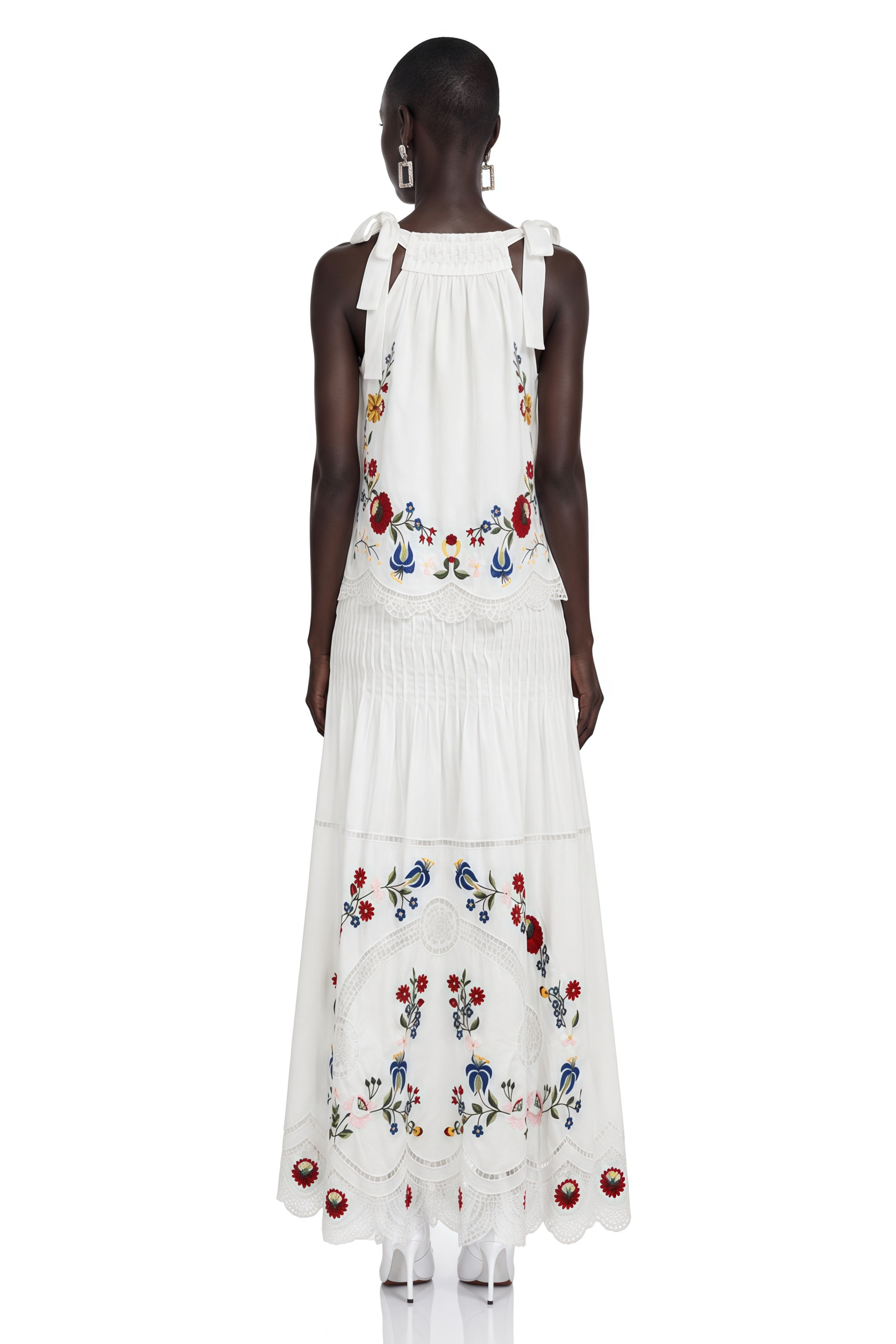 Wyna White Floral Print Top & Skirt Set with Lace Trim