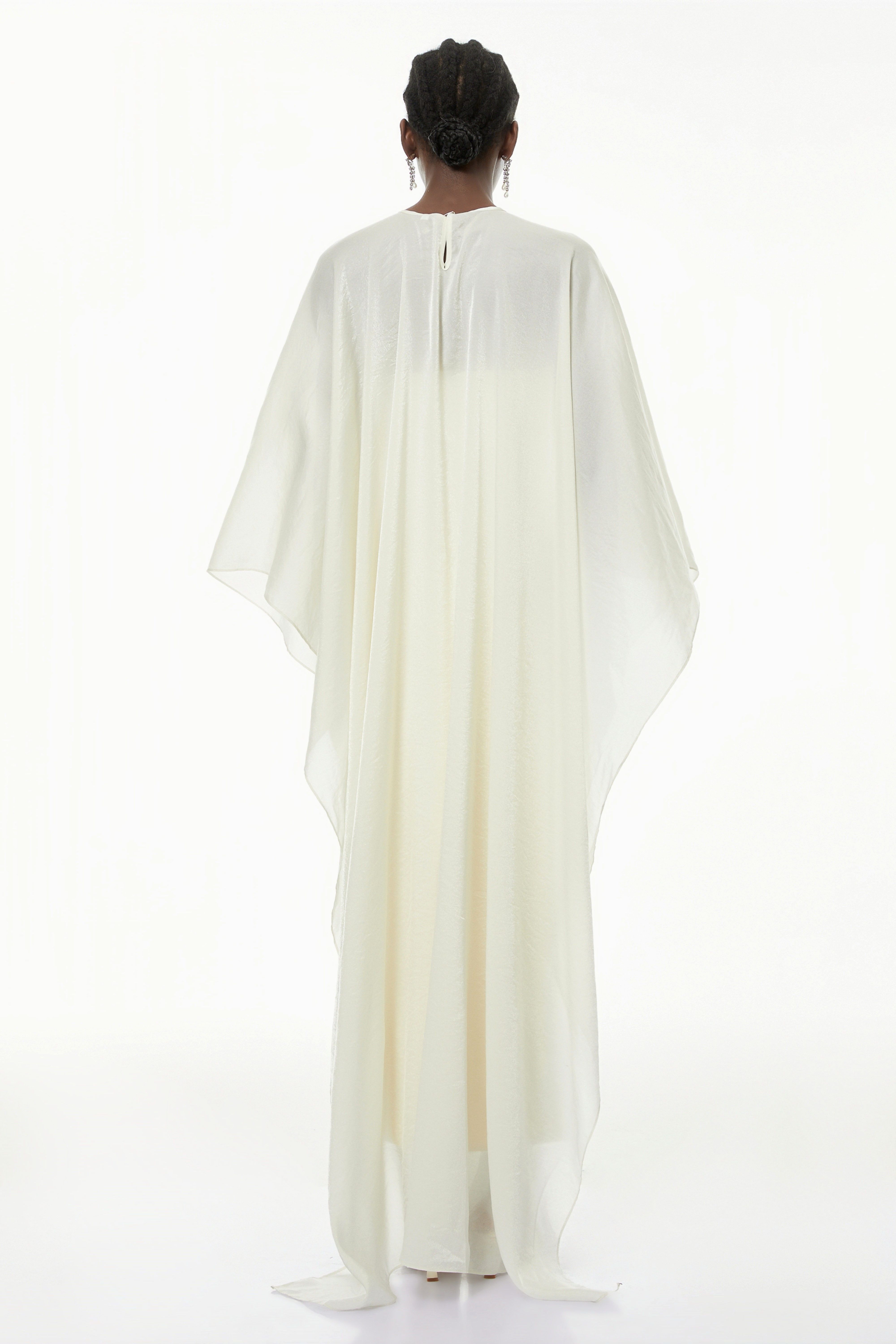 Xiomara White Cape Design Satin Maxi Dress
