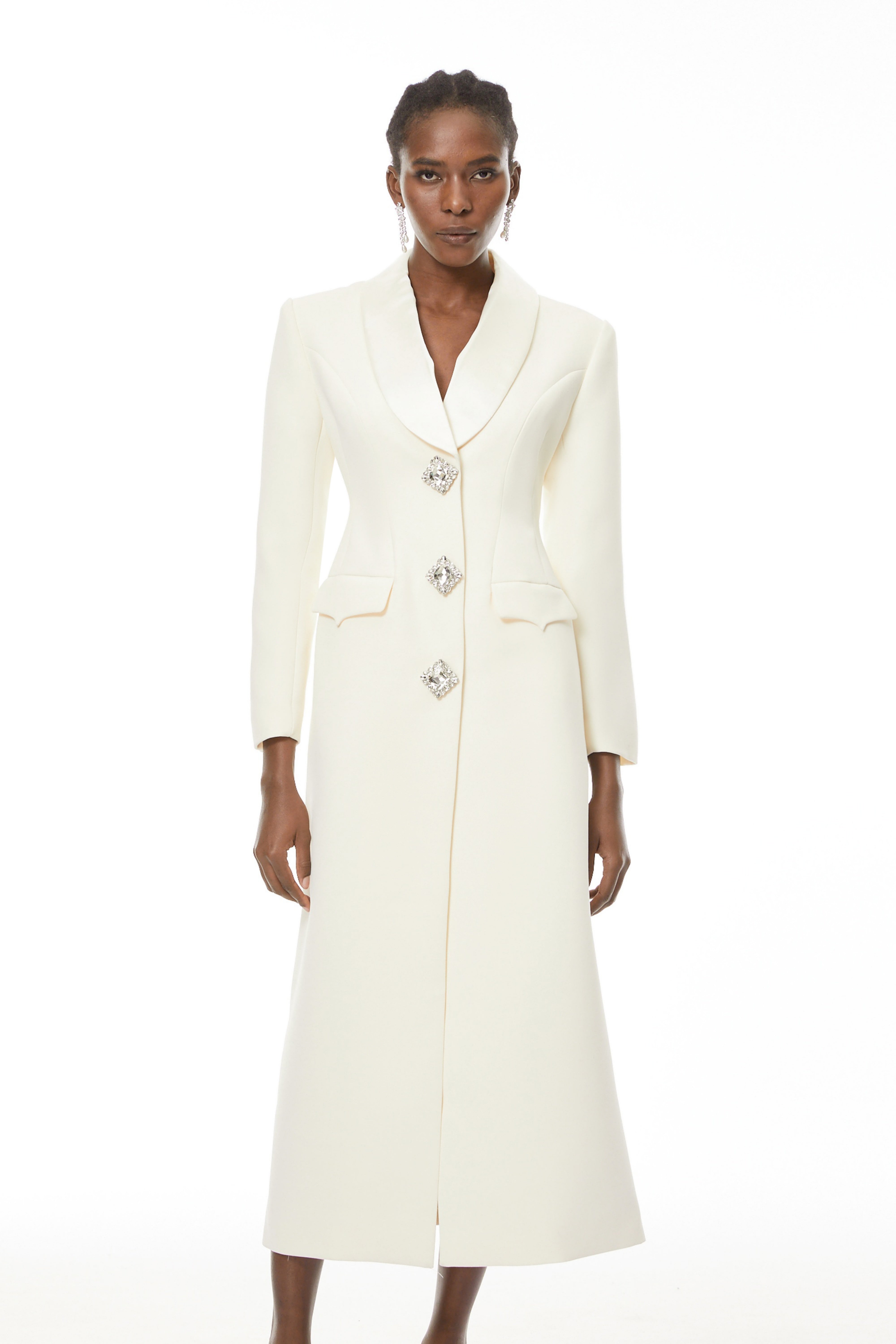 Yvonne Neutrals Crystal-buttoned Coat