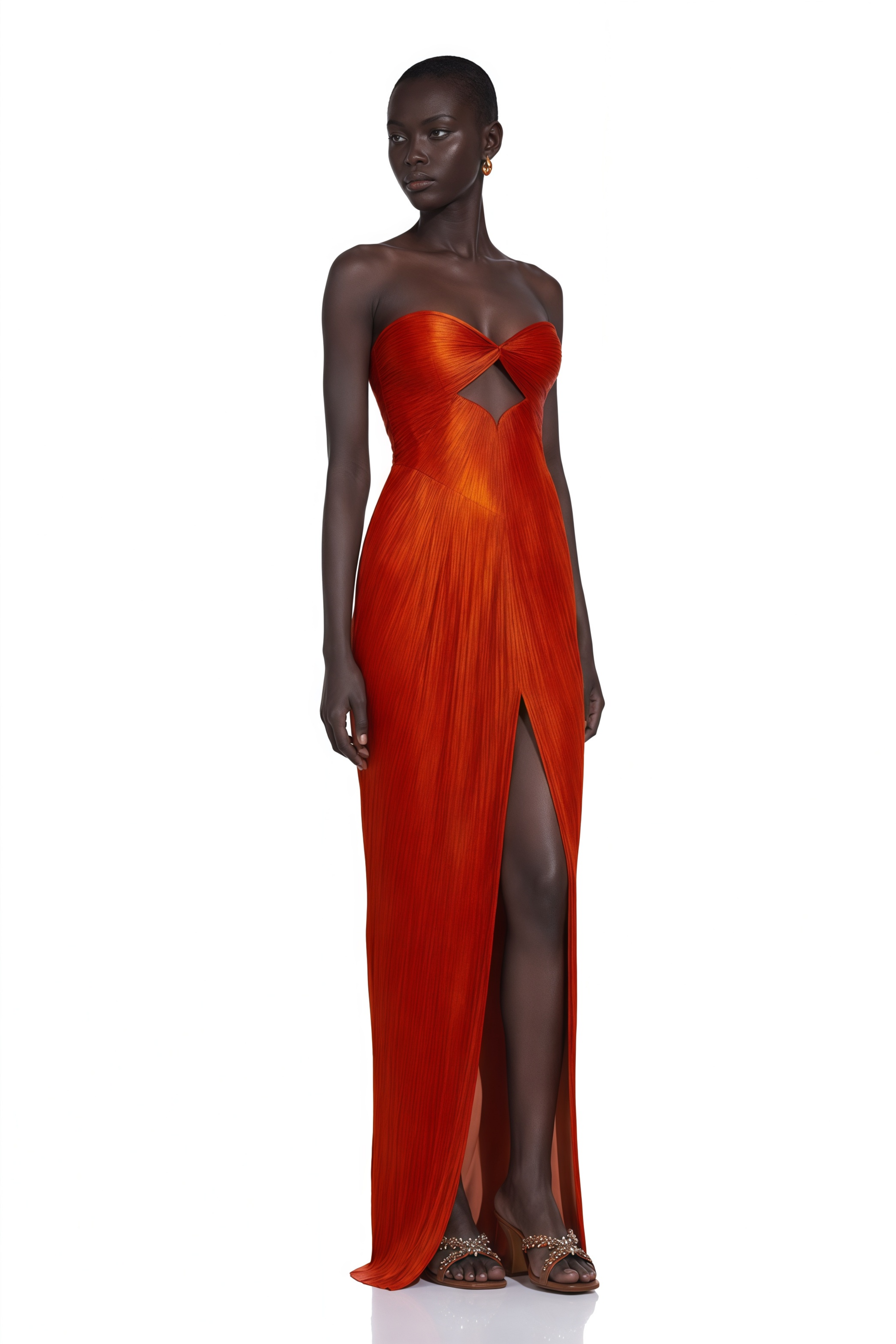 Zadie Red Ruched Maxi Dress with Twist Front