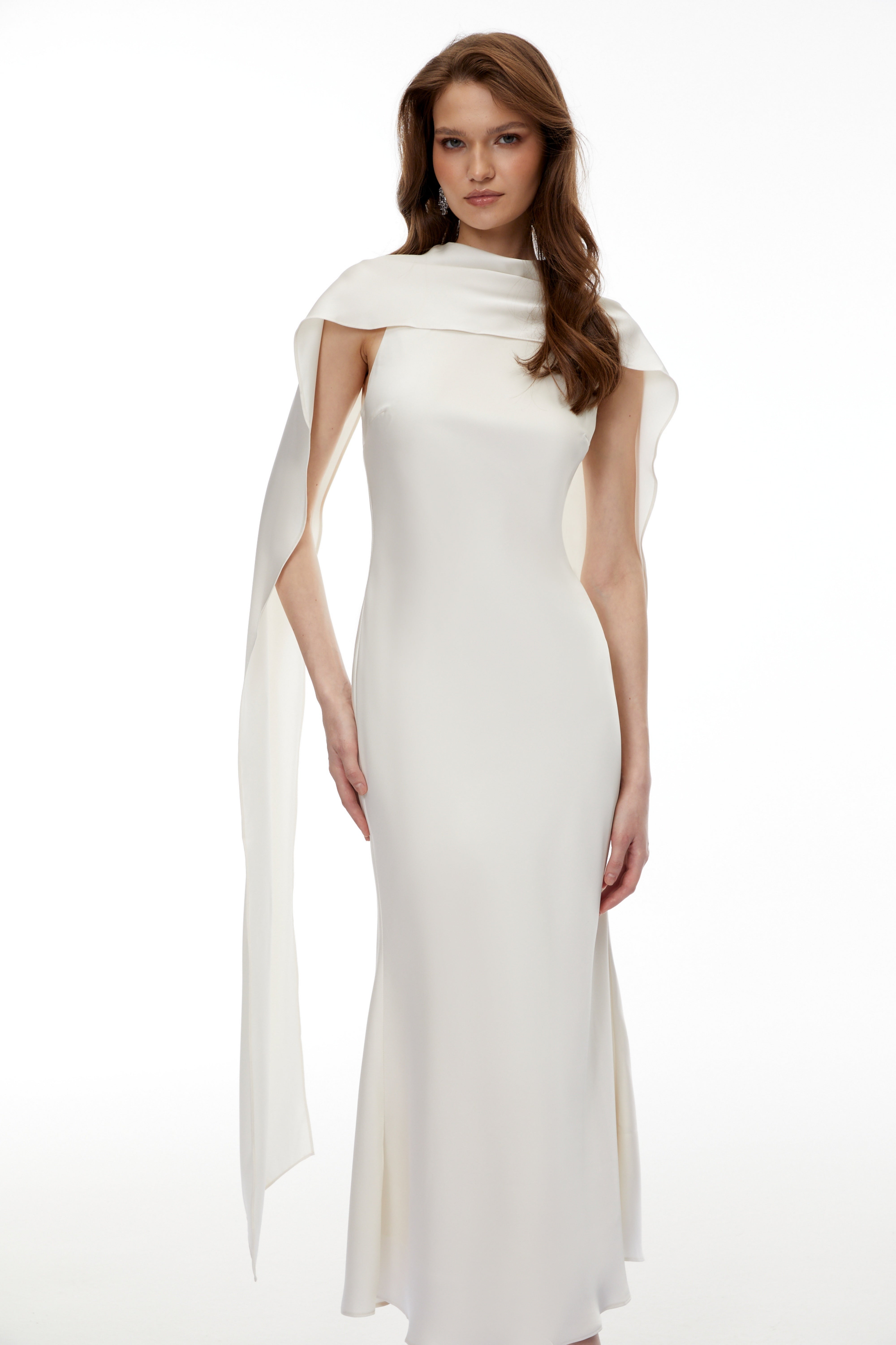 Zarrin Cream White Foldover Midi Dress