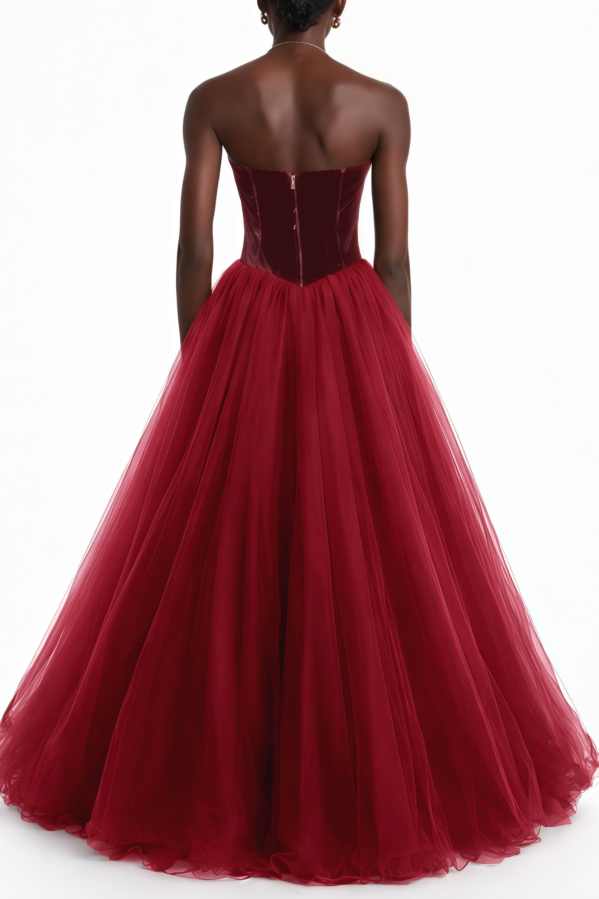 Zelna Maxikleid mit roten Kugeln und Mesh-Einsätzen