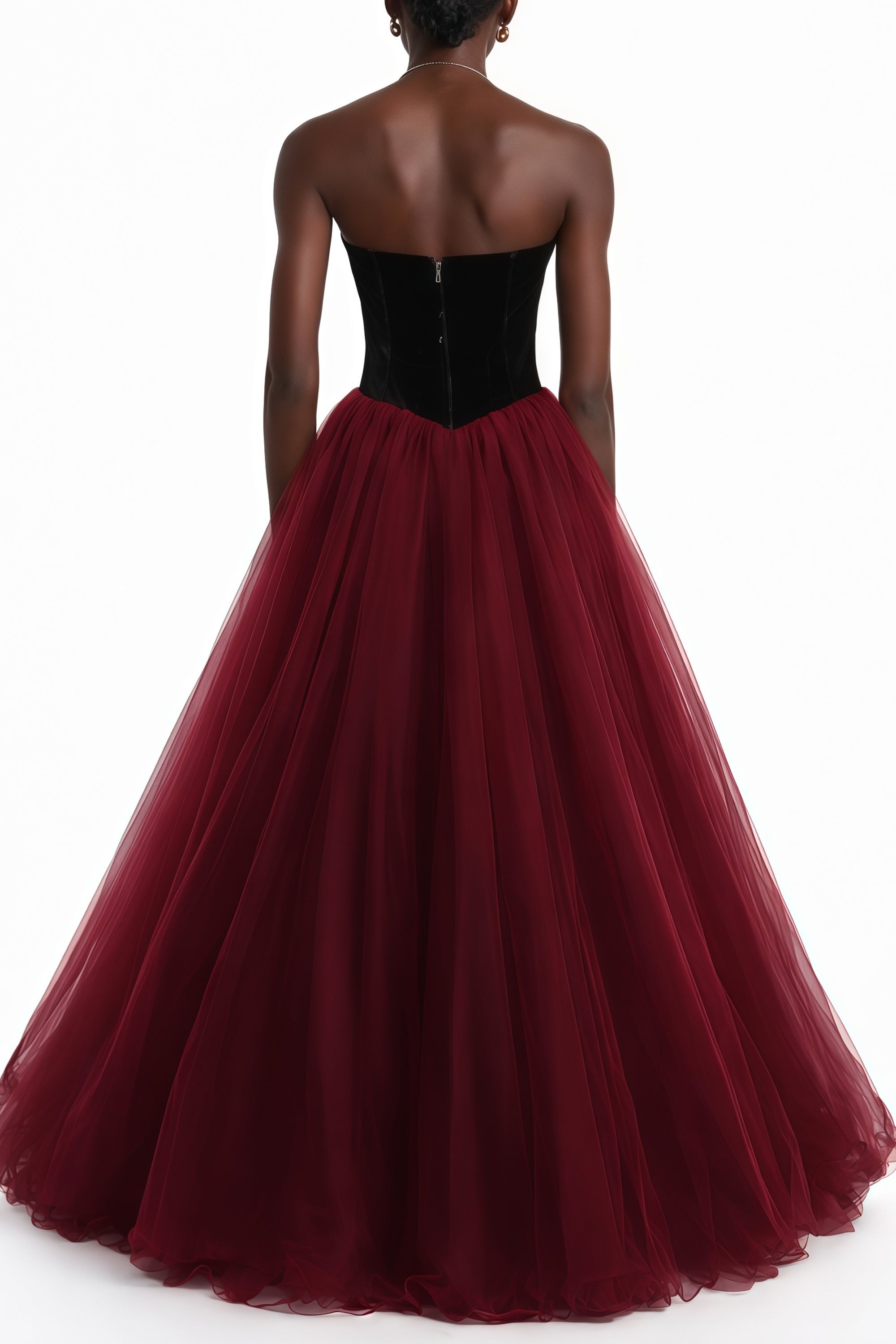 Zelna Red Ball Maxi Gown with Mesh Panels