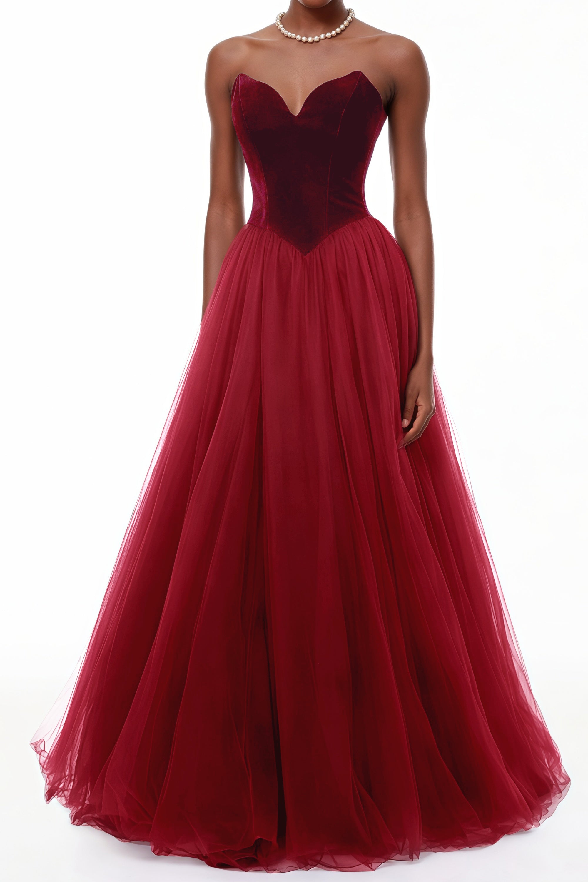 Zelna Maxikleid mit roten Kugeln und Mesh-Einsätzen