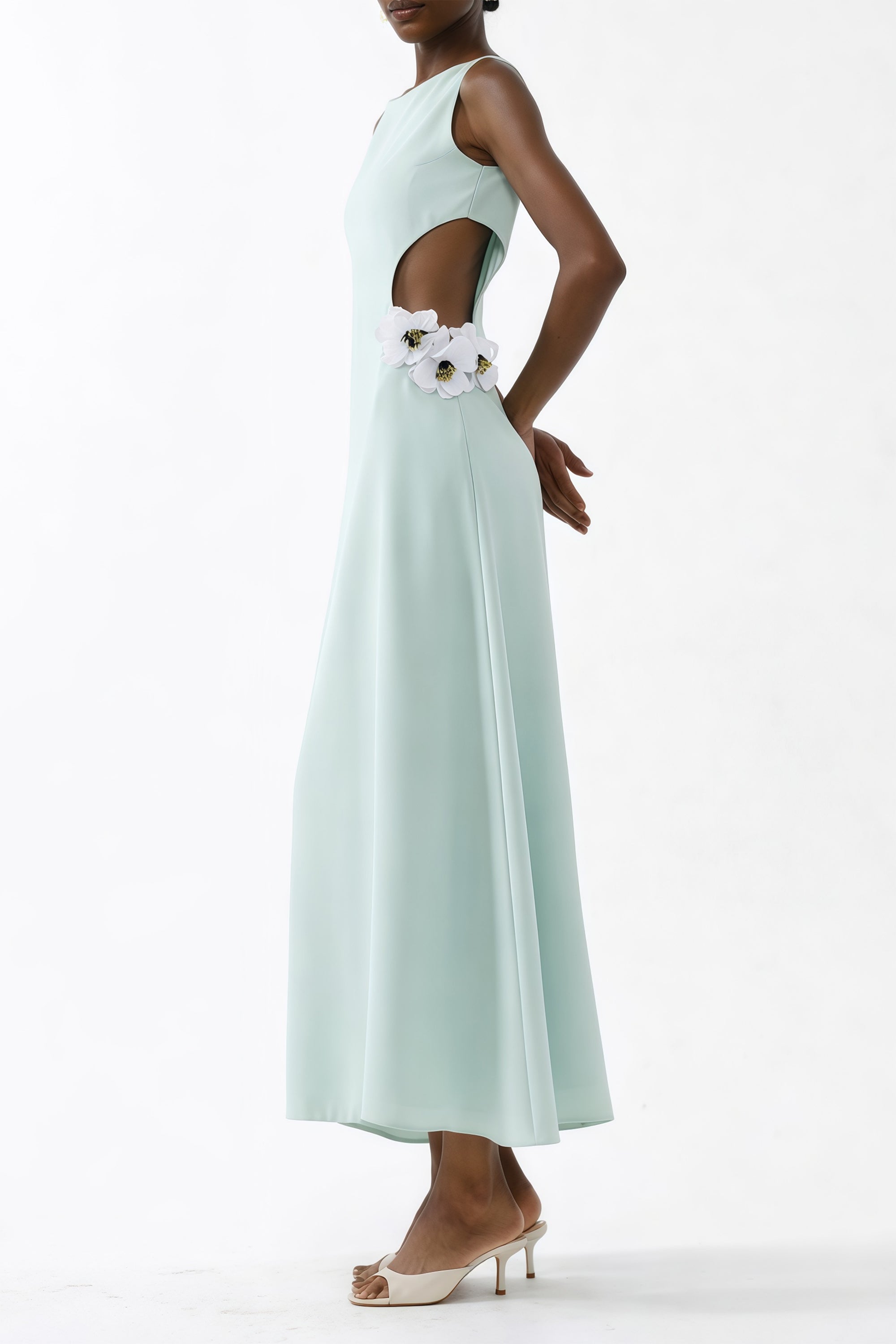Zinnia Green Cut-Out Maxi Dress with 3D Petals