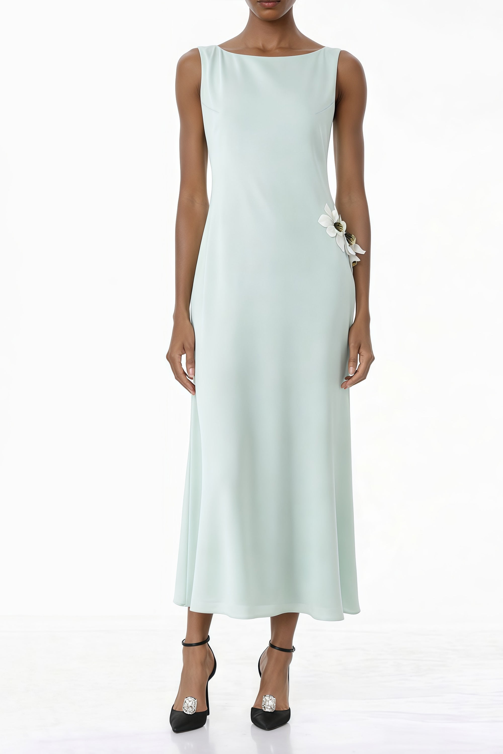 Zinnia Green Cut-Out Maxi Dress with 3D Petals