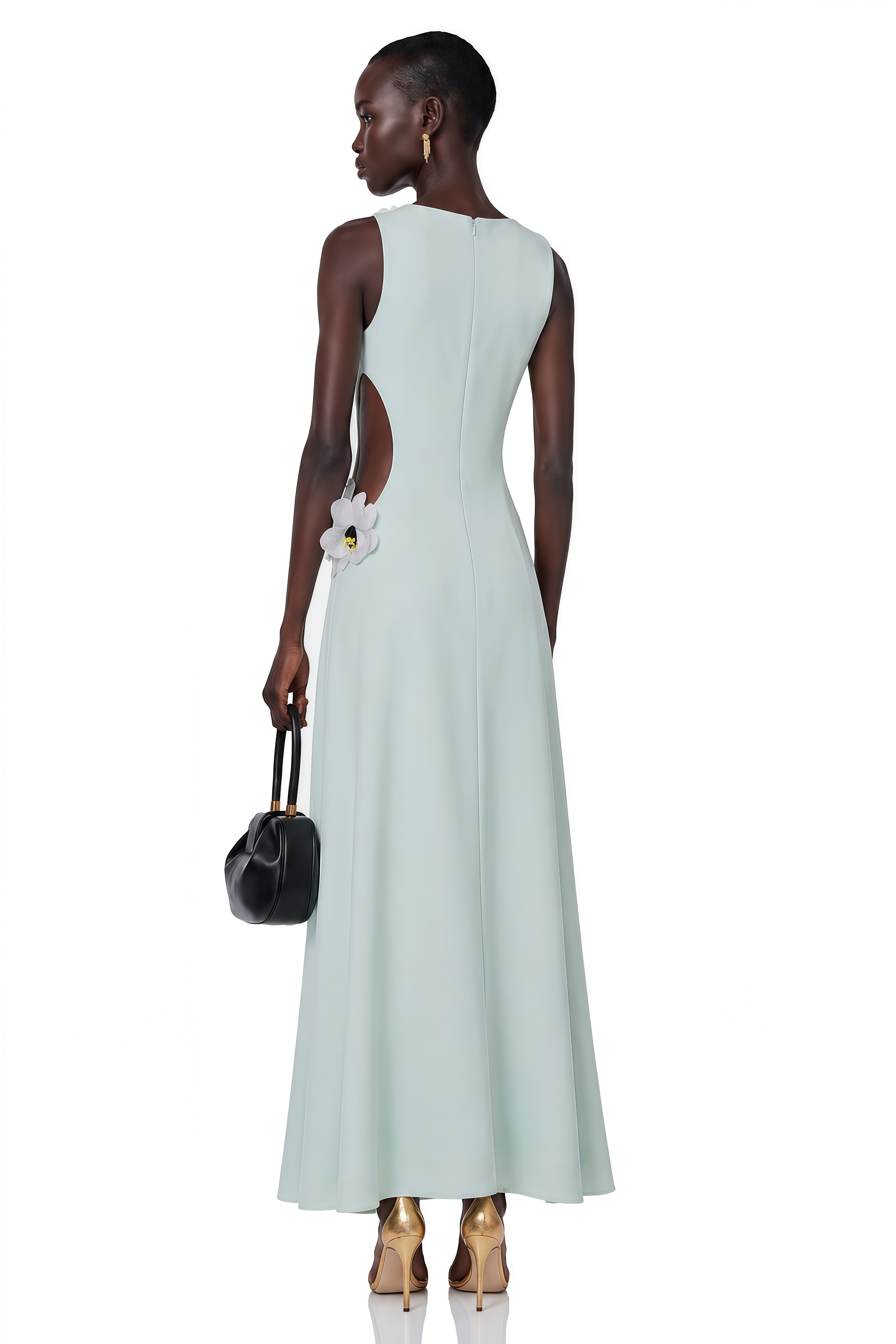Zinnia Green Cut-Out Maxi Dress with 3D Petals
