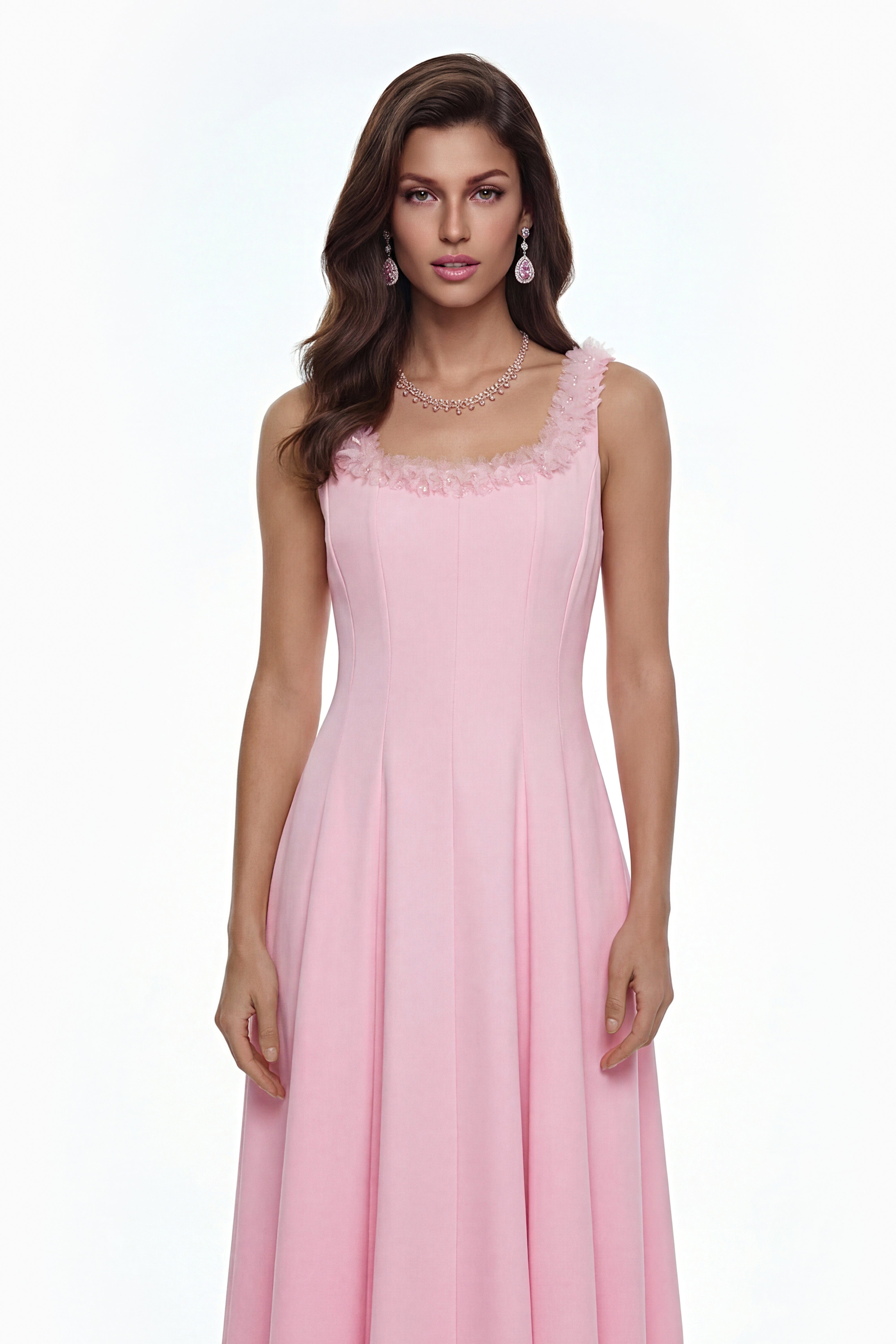 Zinnia Pink Plissee-Midikleid mit 3D-Blütenblättern