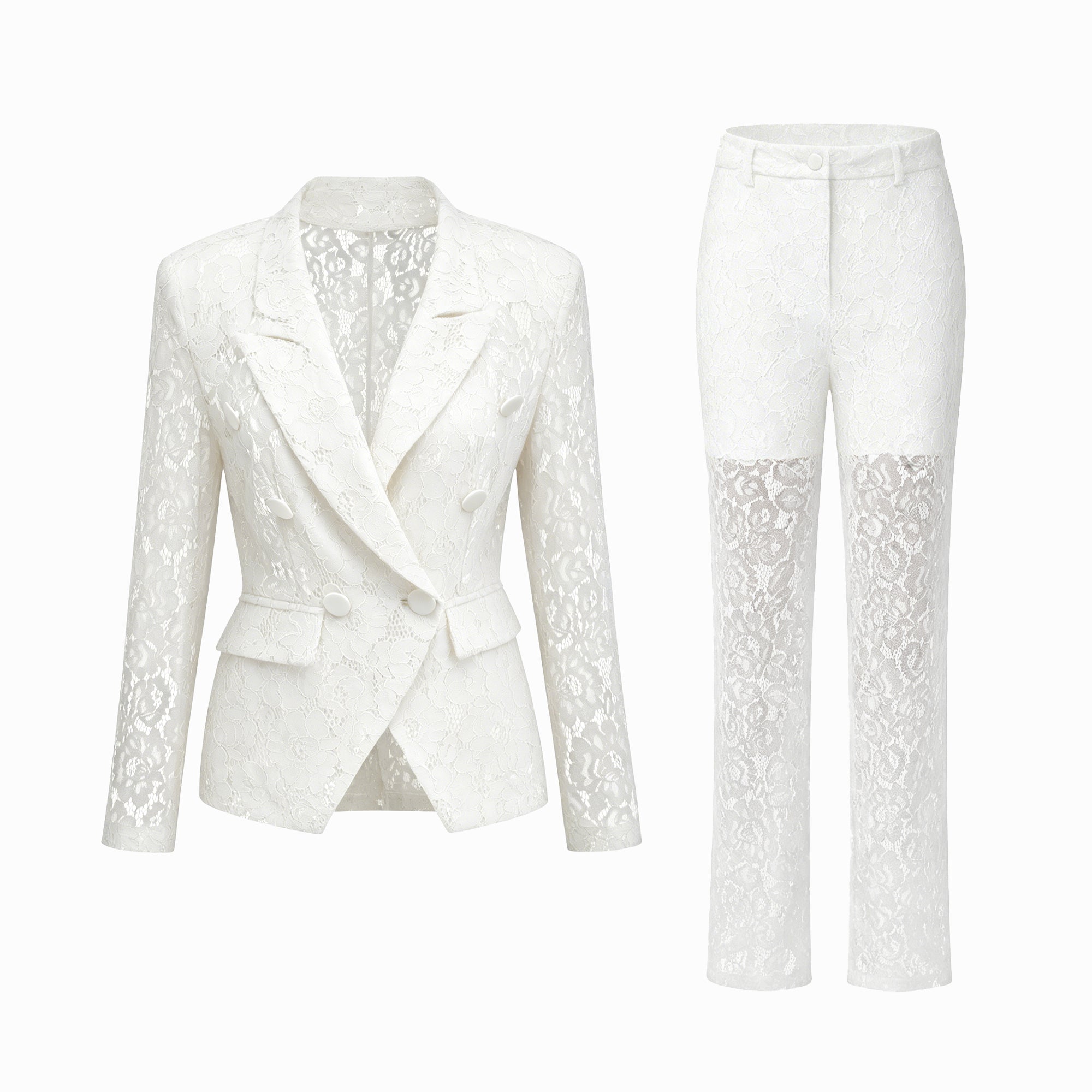 Zoé Sheer Lace Blazer & Trousers Matching Set