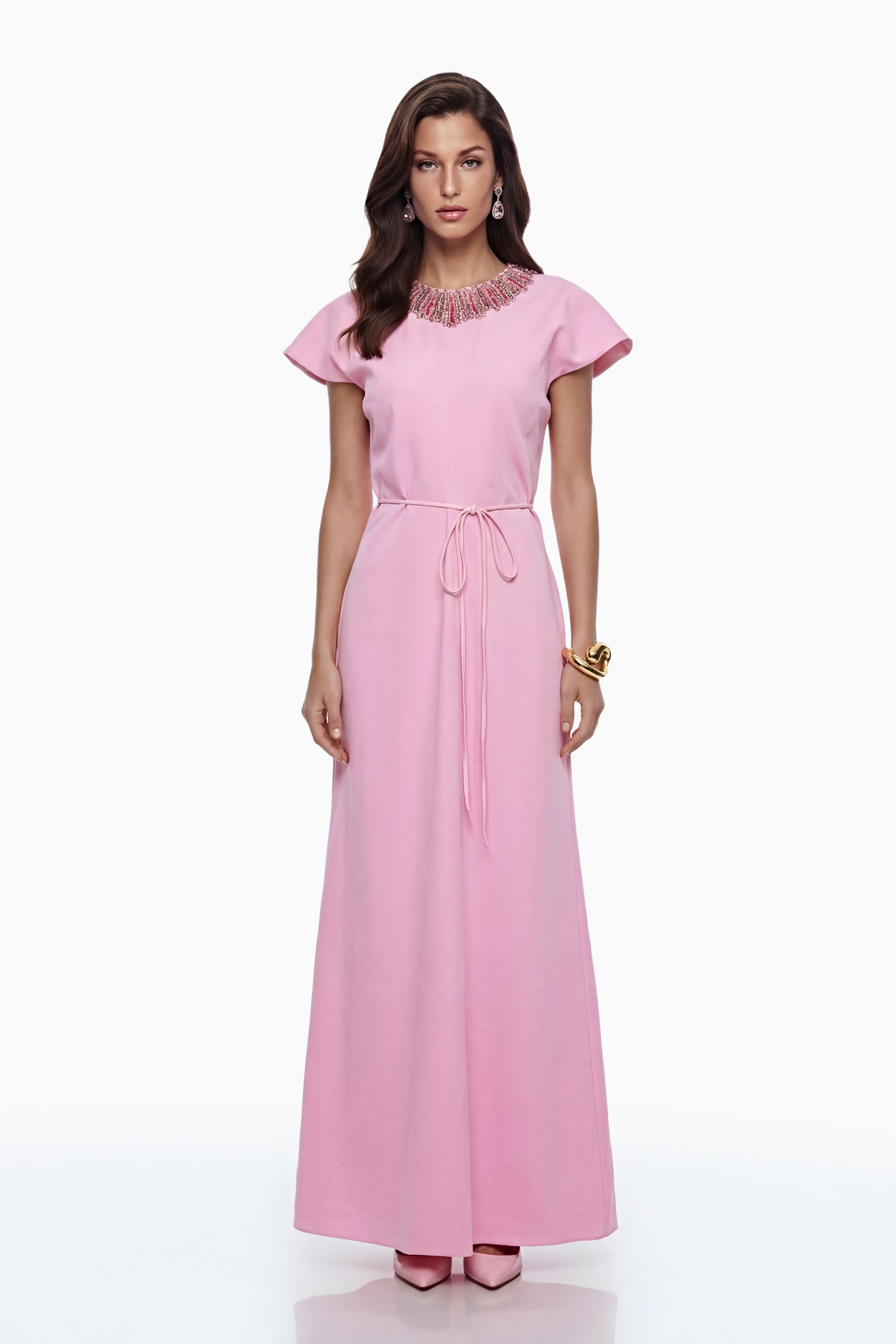 Zoraya – Maxikleid mit rosa Kristallverzierungen