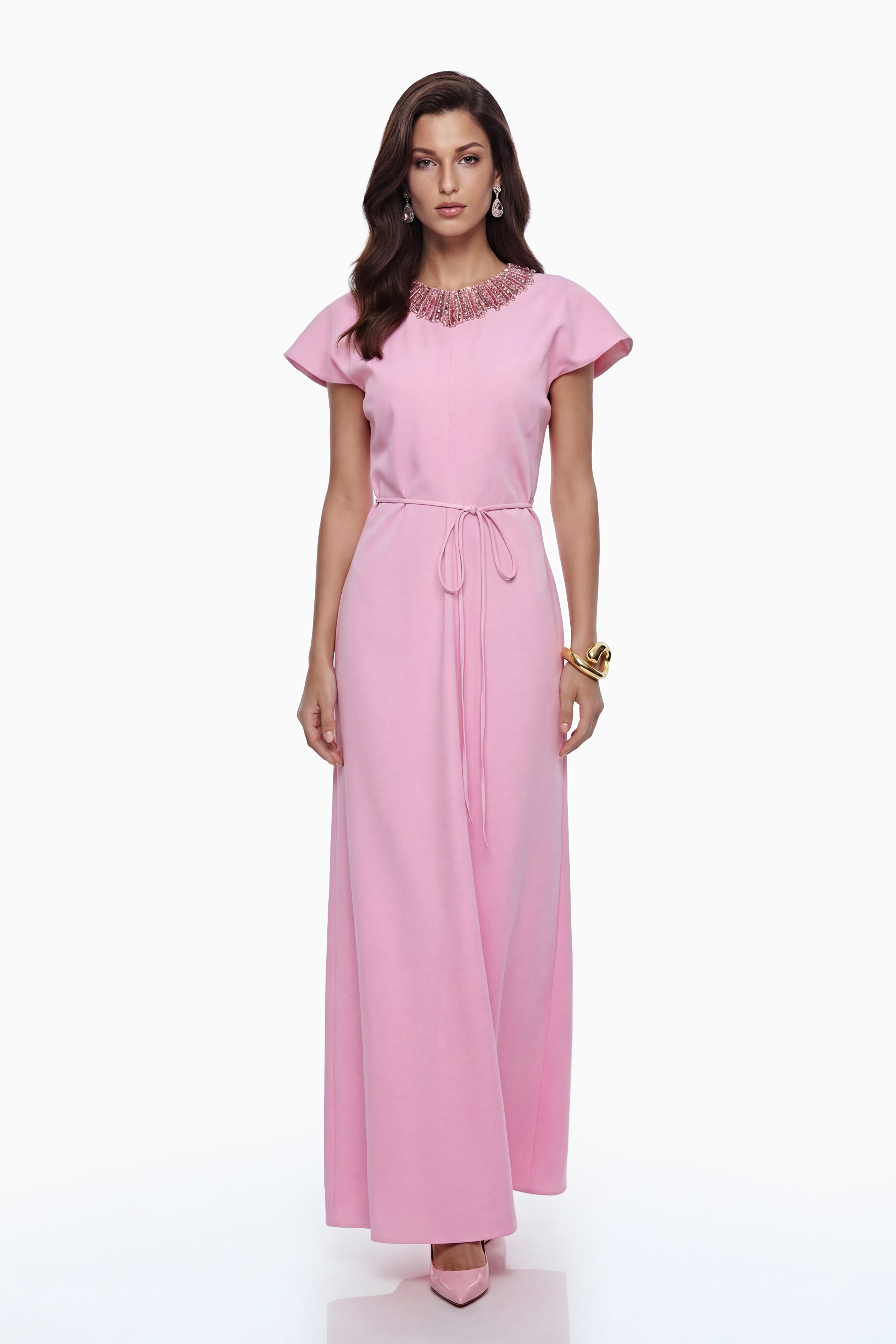 Zoraya – Maxikleid mit rosa Kristallverzierungen