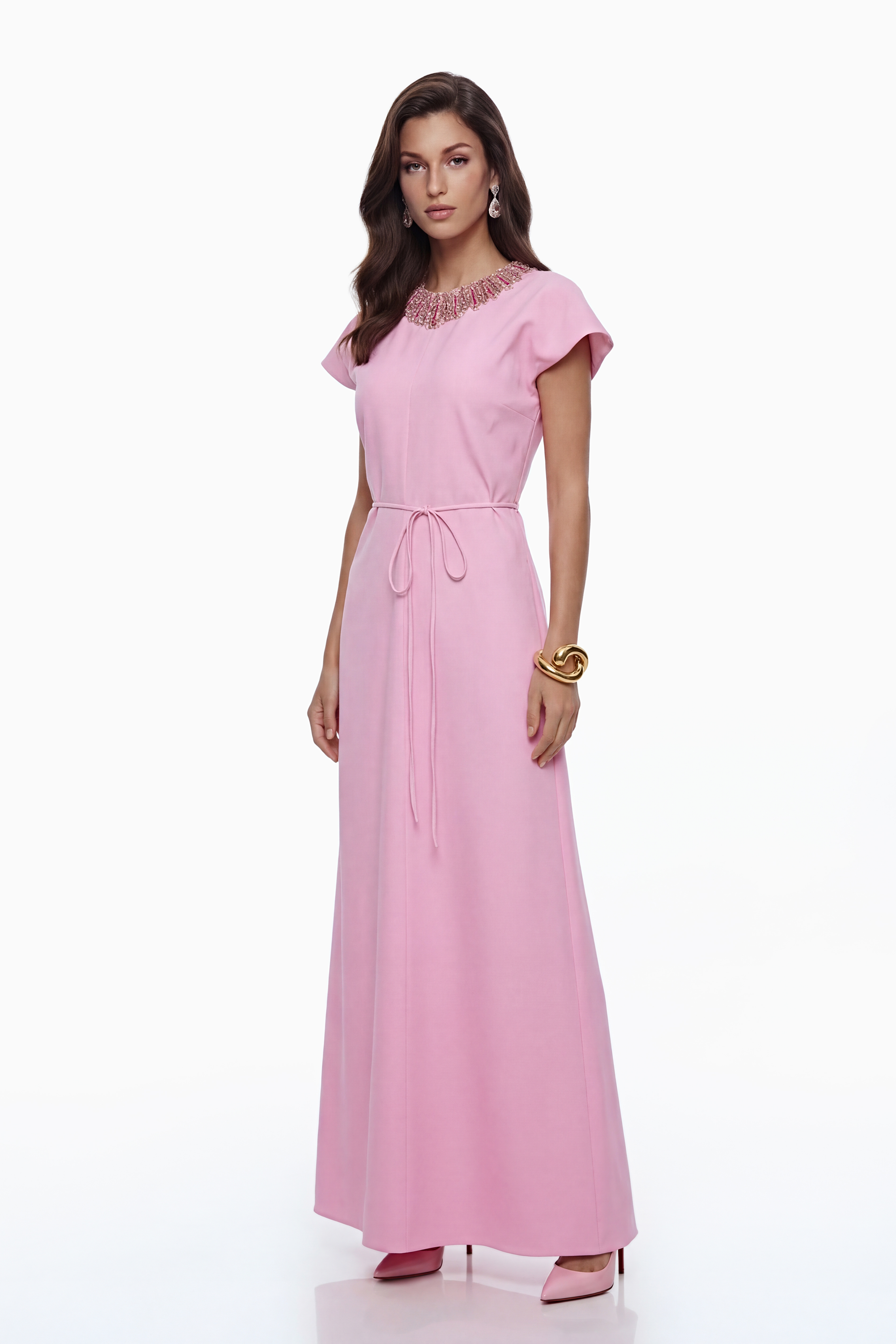Zoraya – Maxikleid mit rosa Kristallverzierungen