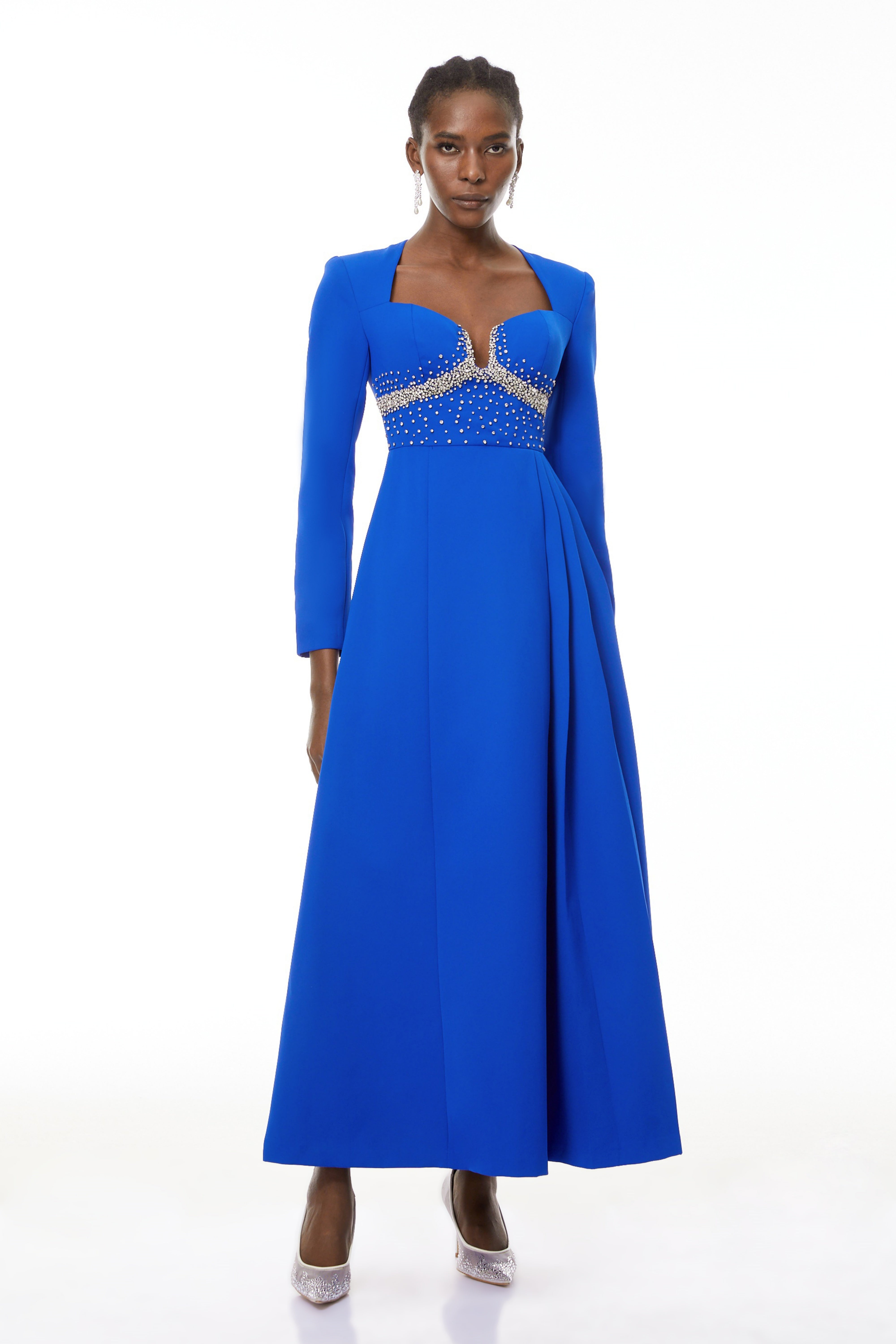 Zosia Blaues Maxikleid mit Kristallverzierung