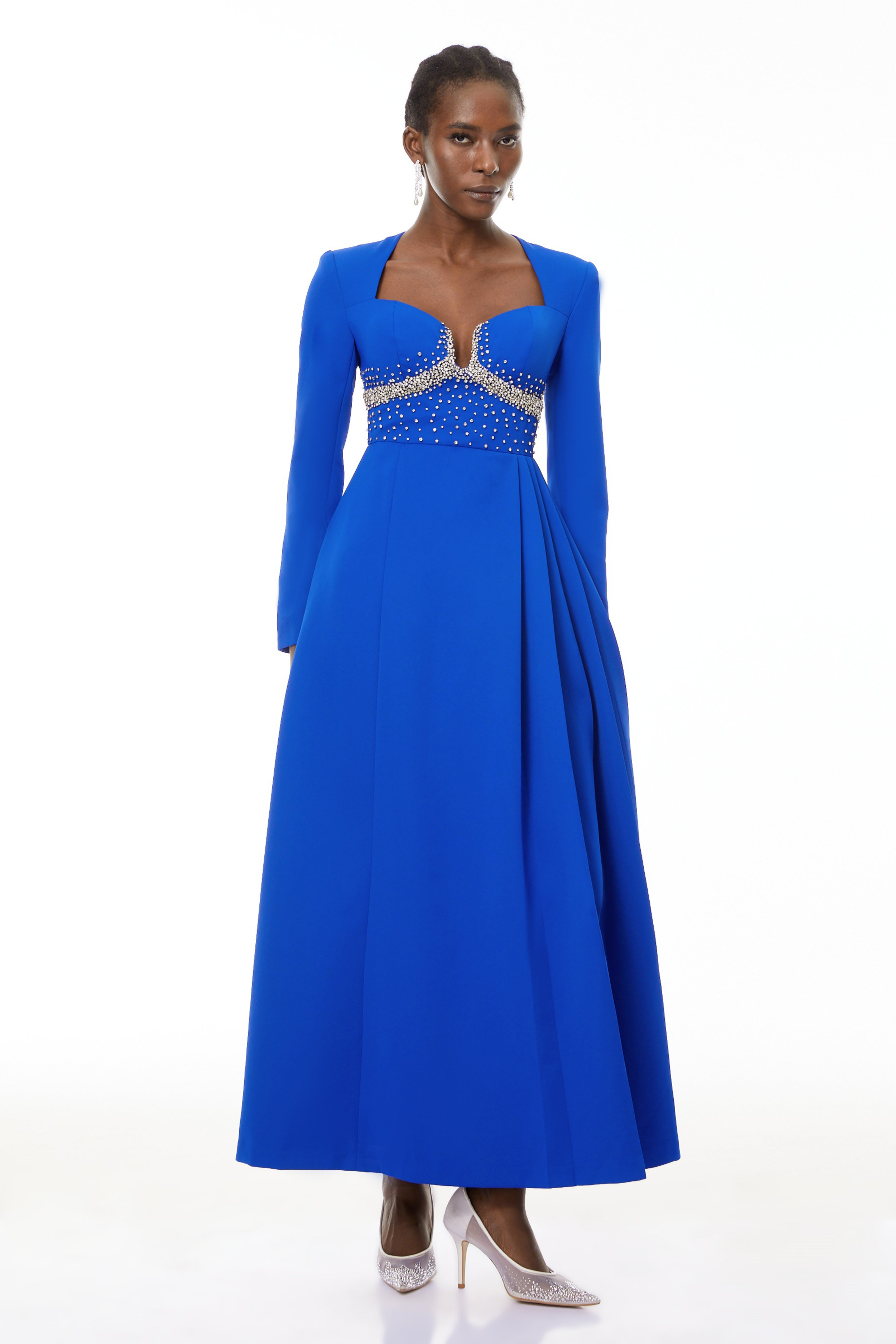 Zosia Blaues Maxikleid mit Kristallverzierung