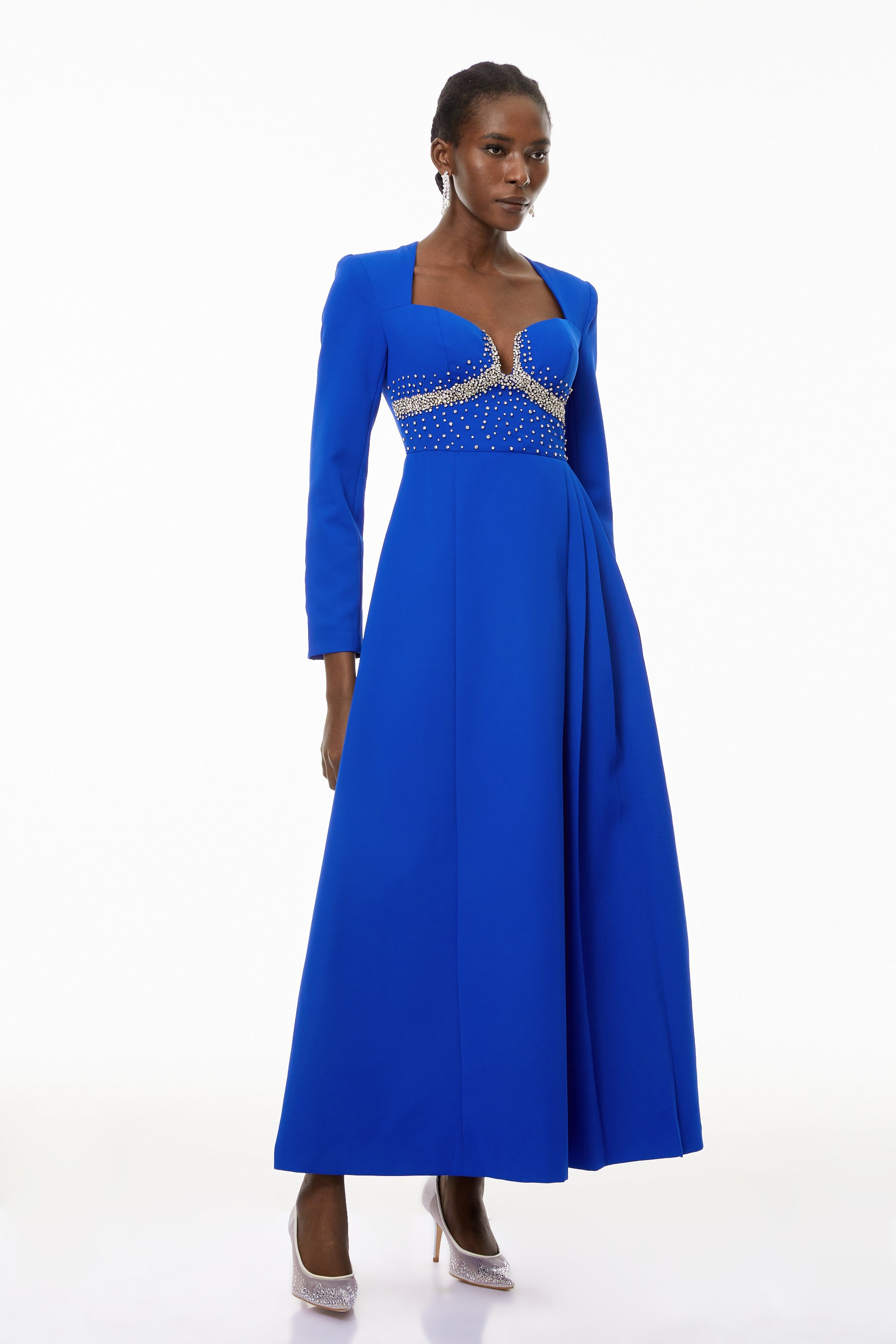 Zosia Blaues Maxikleid mit Kristallverzierung