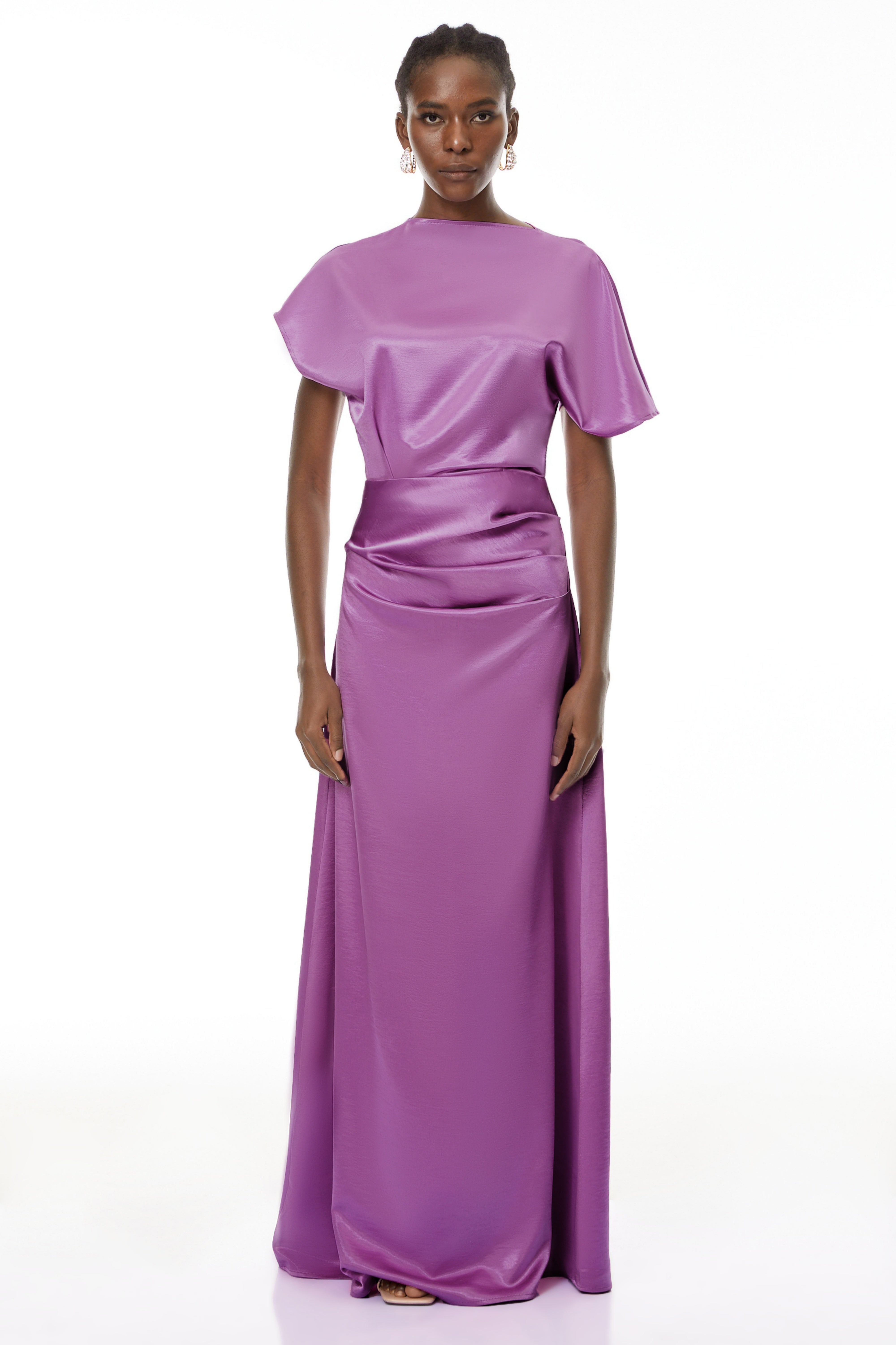 Zuzanna Purple Asymmetrical Glossy Maxi Dress