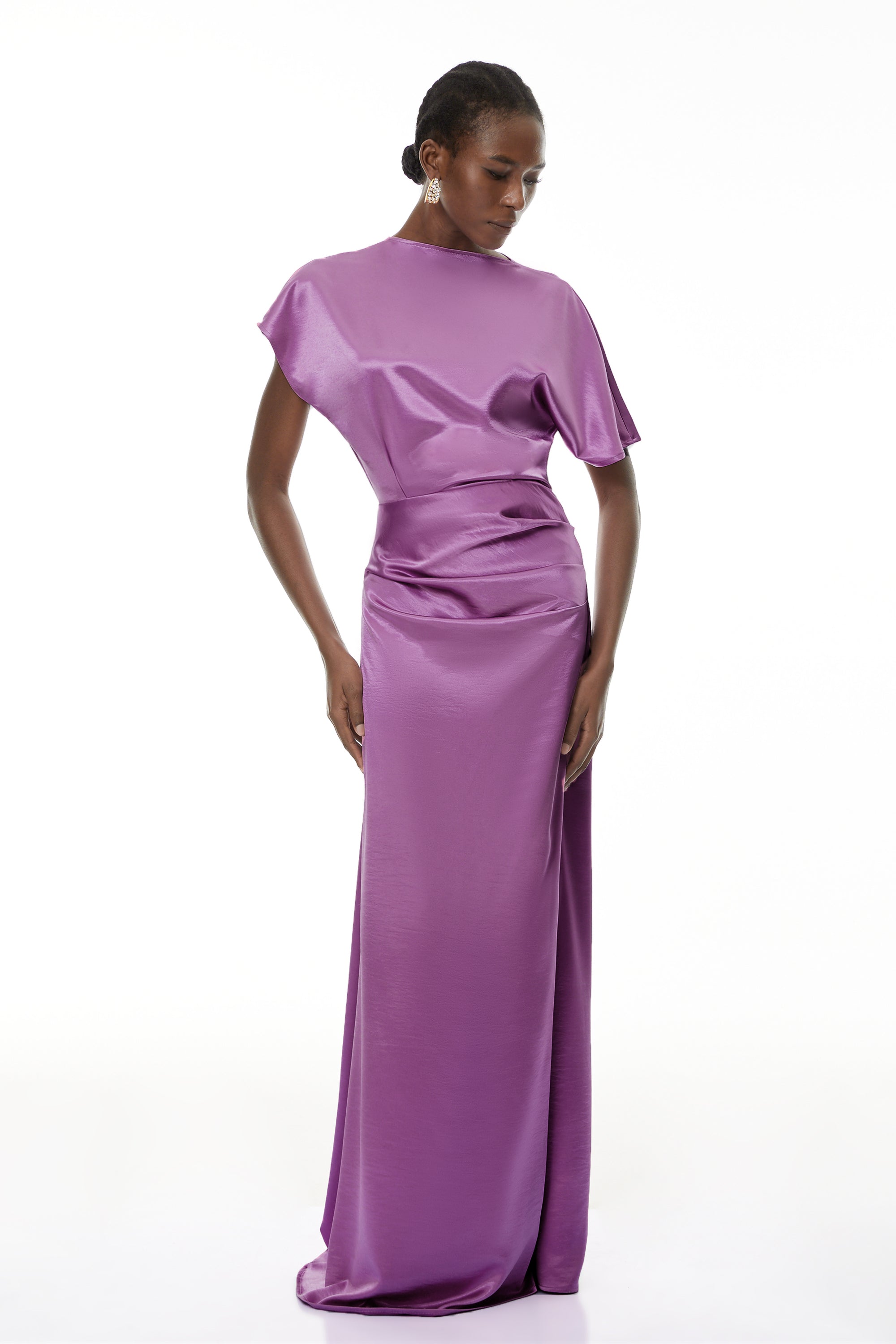 Zuzanna Purple Asymmetrical Glossy Maxi Dress