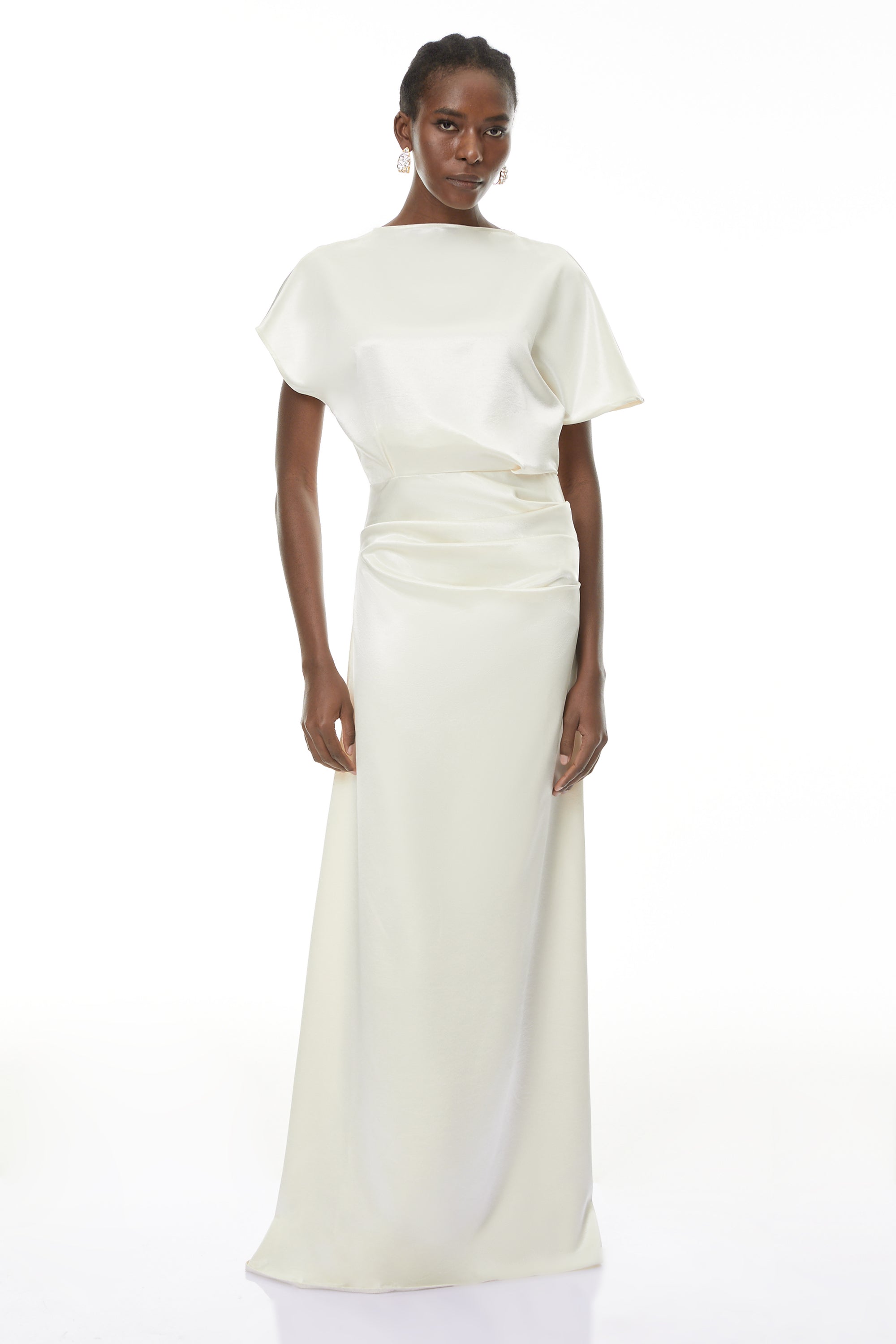 Zuzanna White Asymmetrical Glossy Maxi Dress