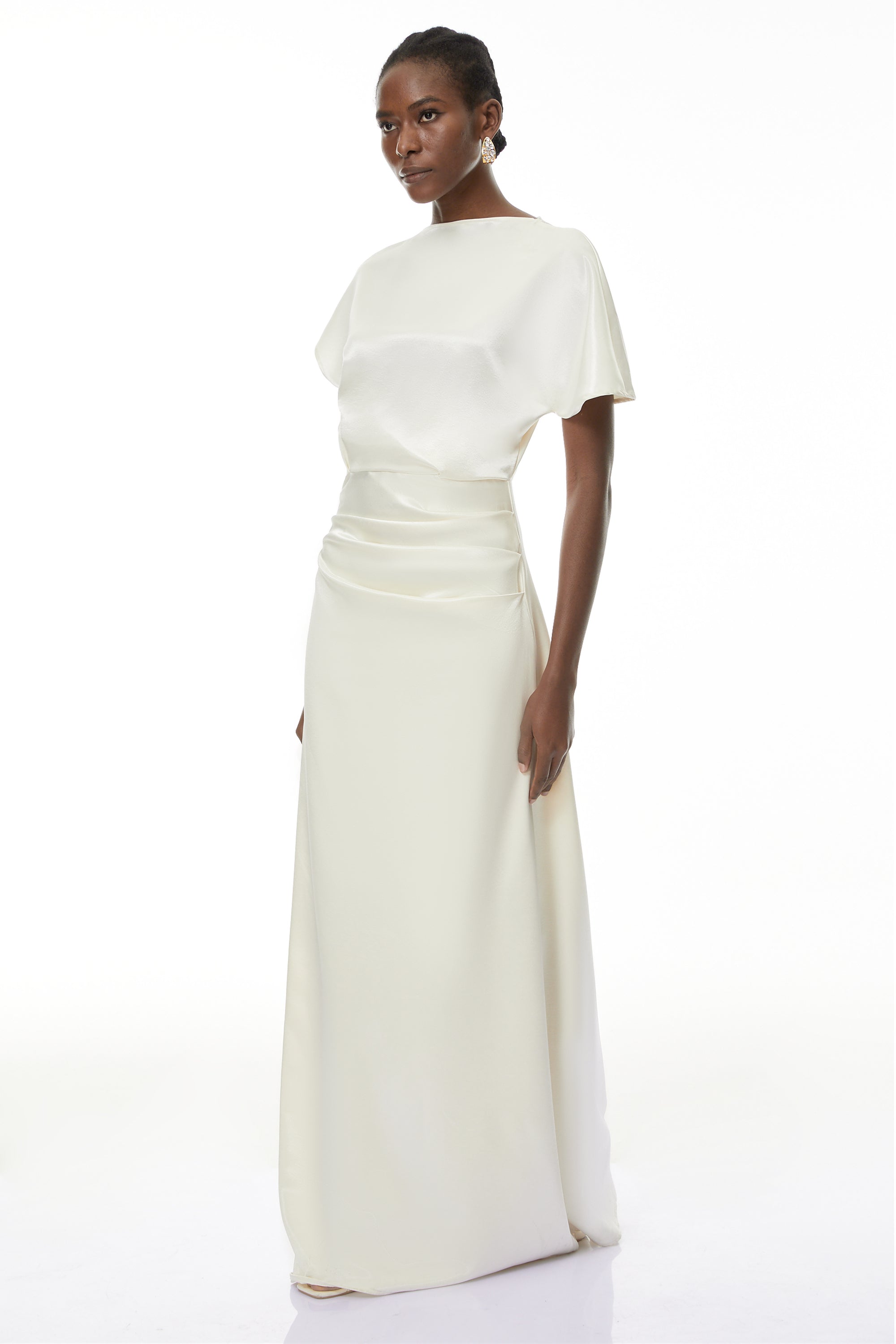 Zuzanna White Asymmetrical Glossy Maxi Dress