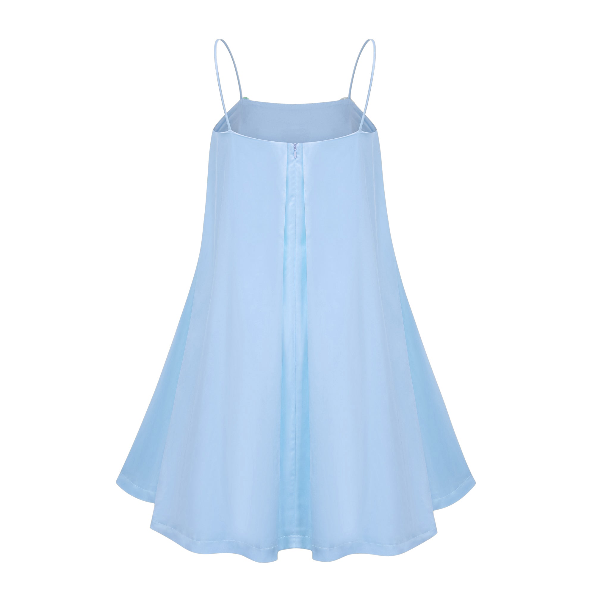 Avril Blue Floral Embroidered Satin Mini Dress