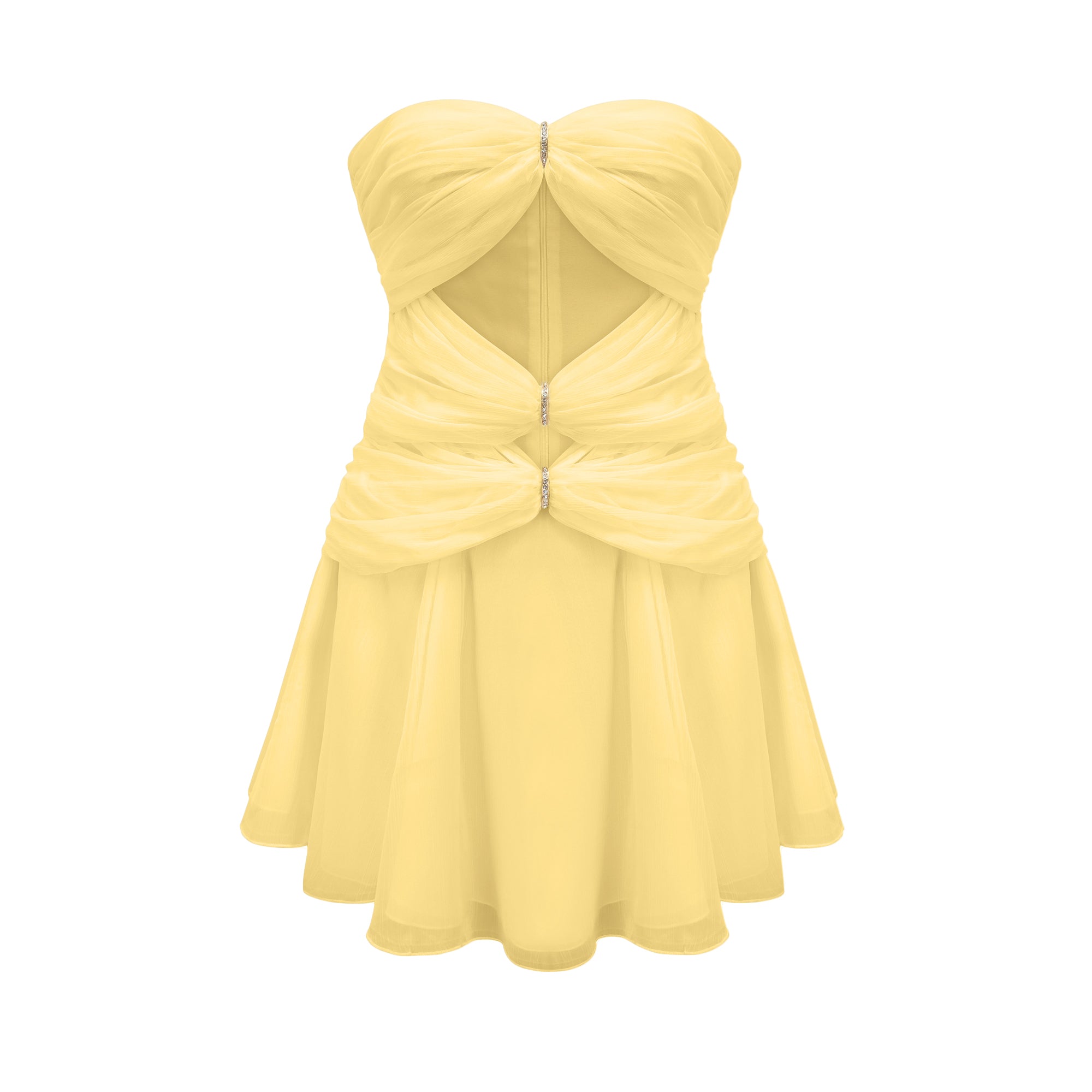 فستان قصير من Émilienne بفتحات وثنيات وأكتاف مكشوفة