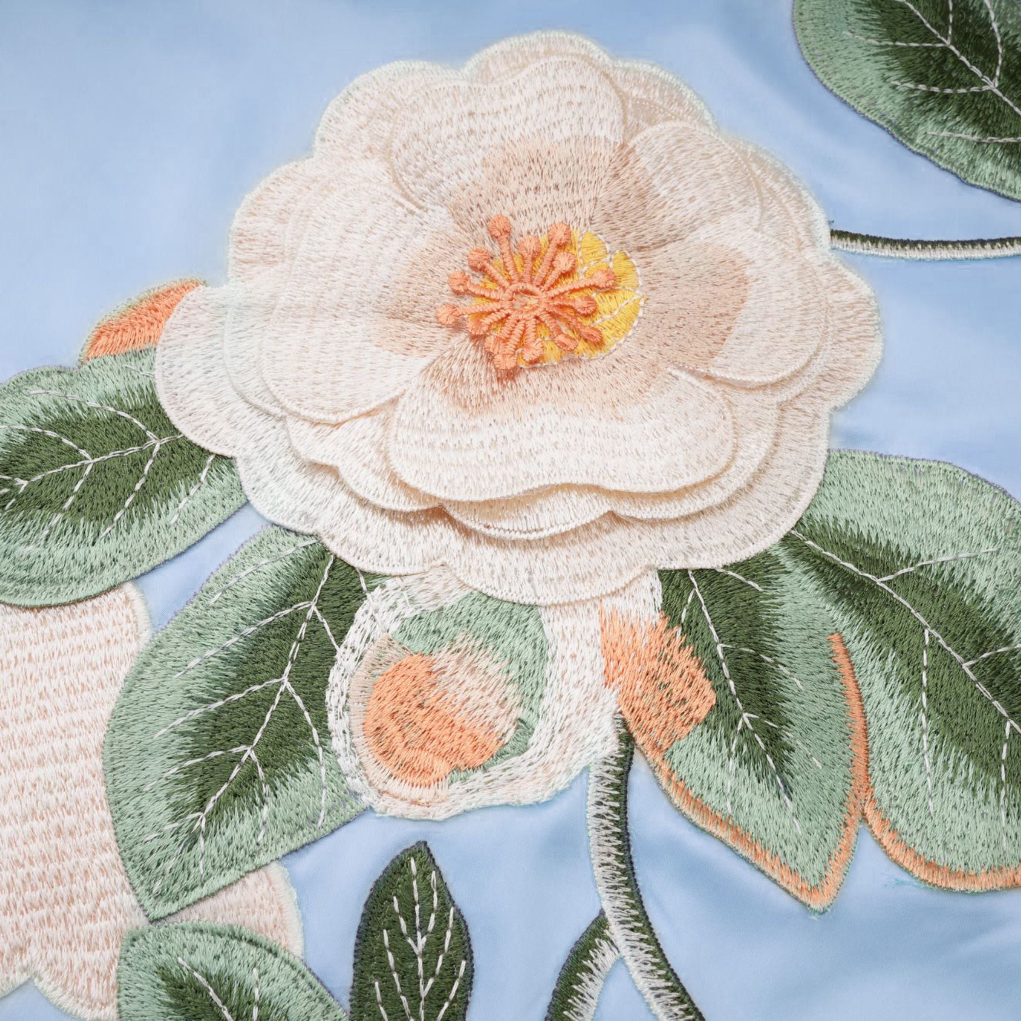 Avril Blue Floral Embroidered Satin Mini Dress