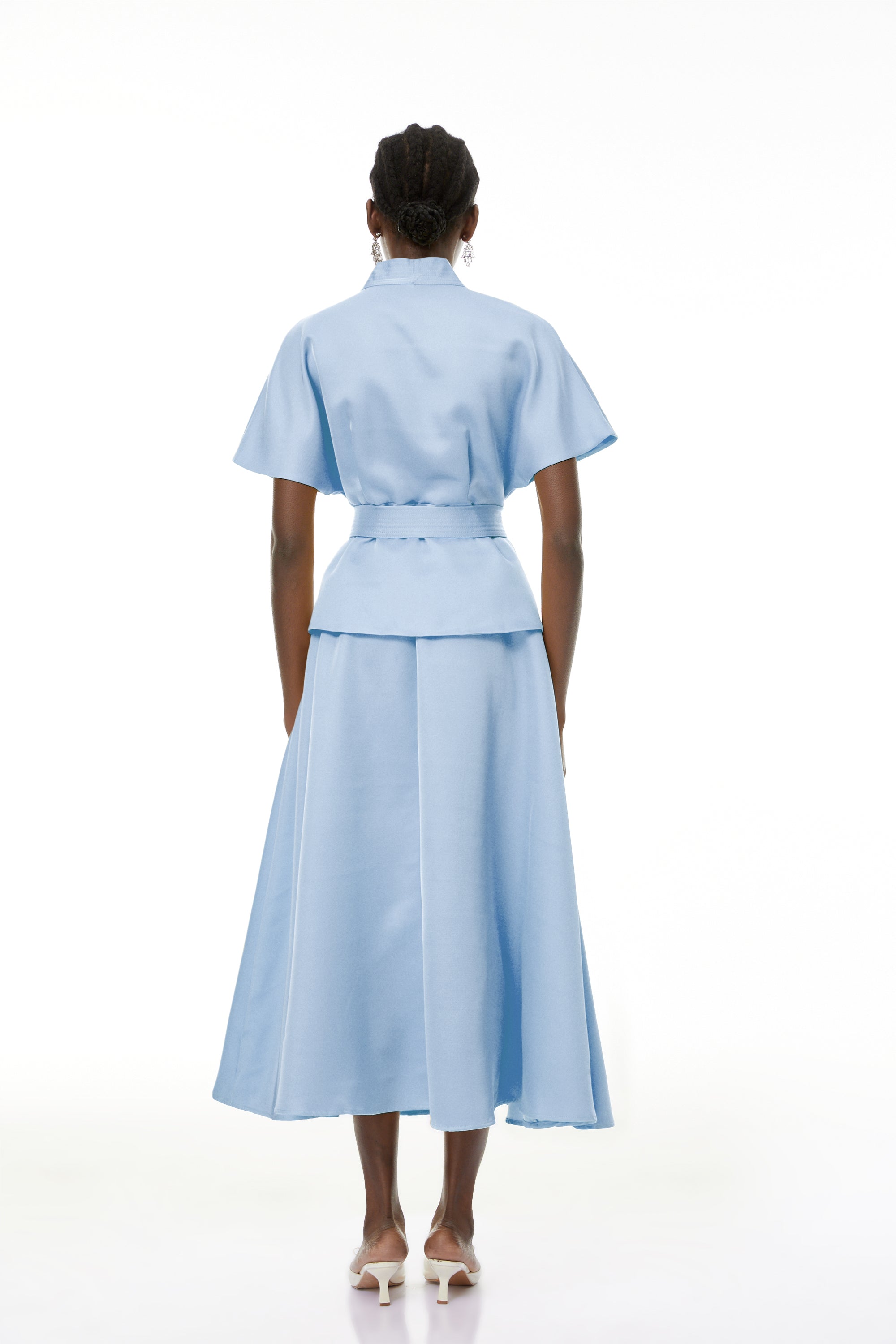 Johanna Blue Self-Tie Blouse & Skirt Set