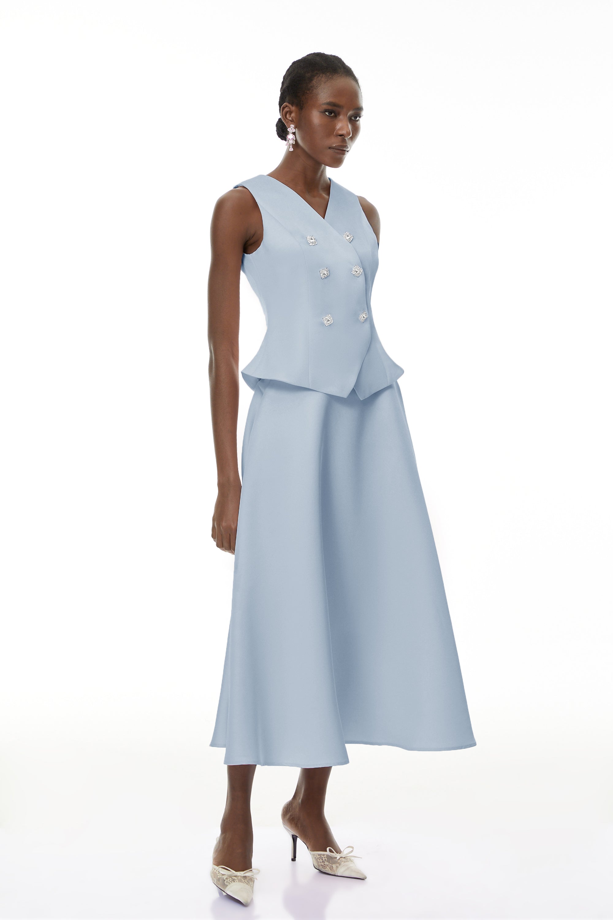 Wilhelmine Blue Embellished Top & Skirt Set