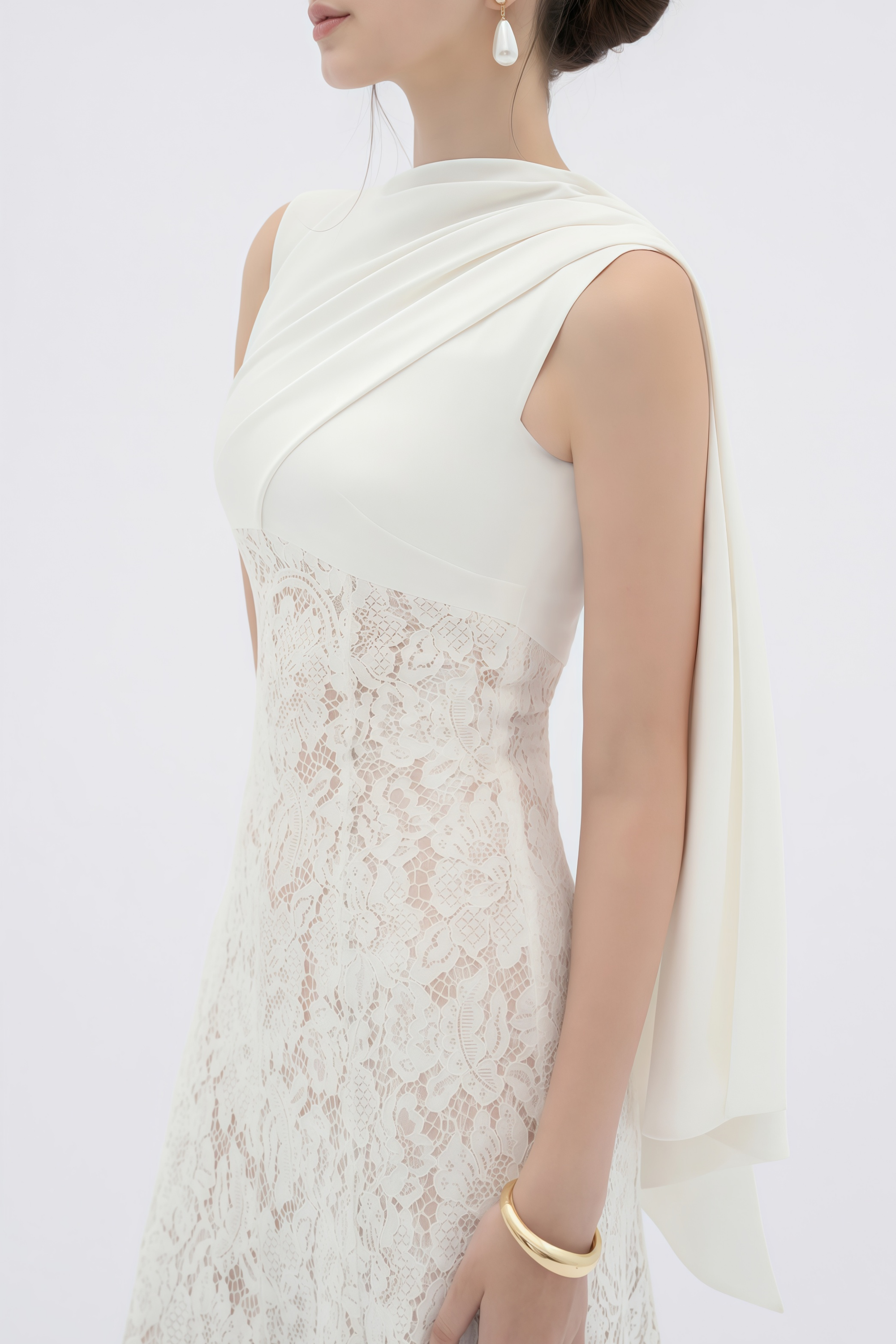 Marzia White Ribbon Detail Floral Lace Maxi Dress