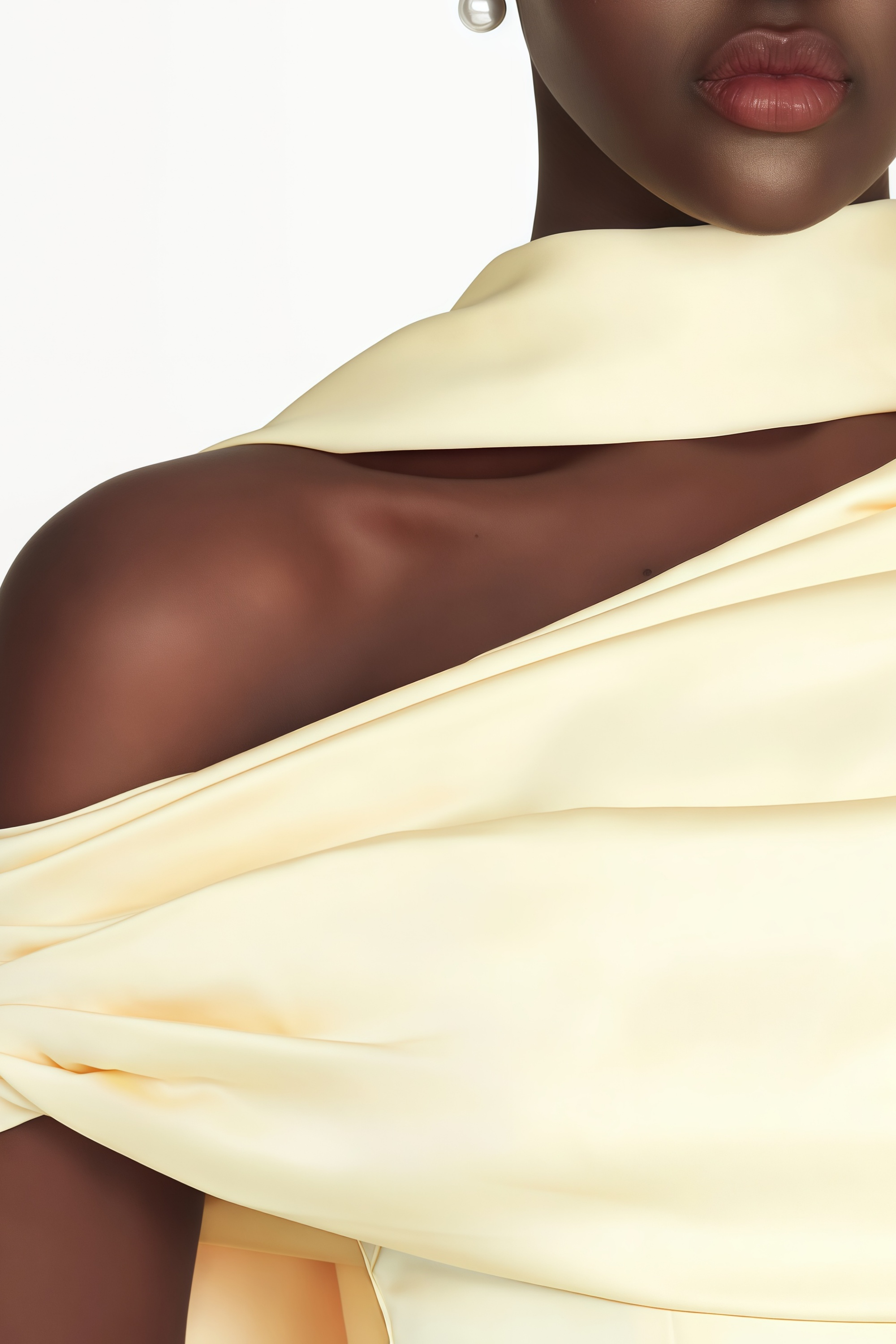 فستان ماكسي ساتان أصفر بكتف واحد من بينيديتا