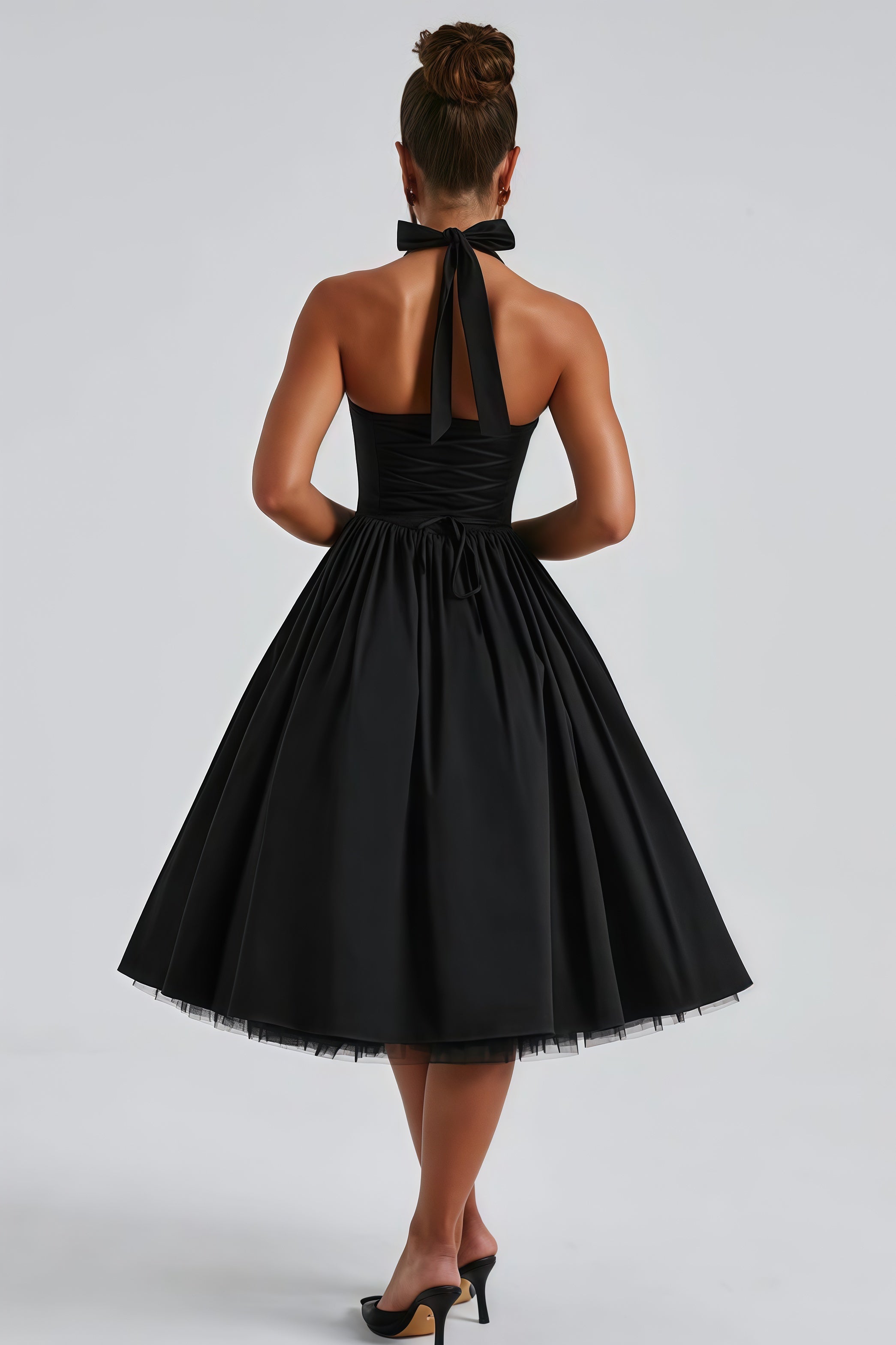 Eponine Black Layered Flared Hem Midi Dress