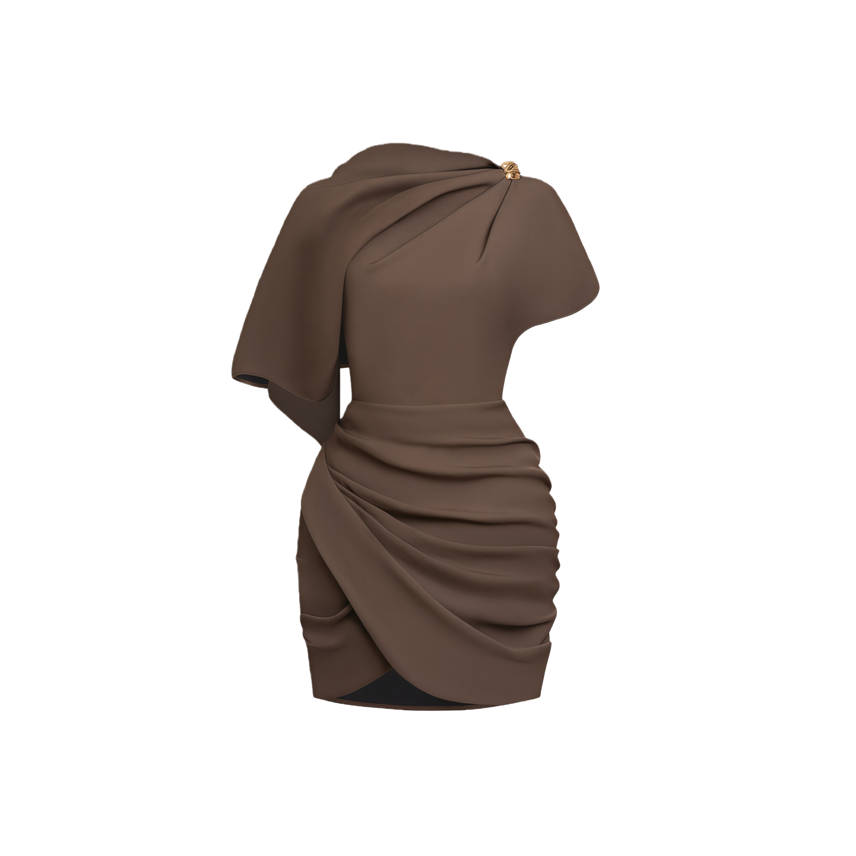 فستان فرنشيسكا براون المصغر ذو الطيات غير المتماثلة باللون البني