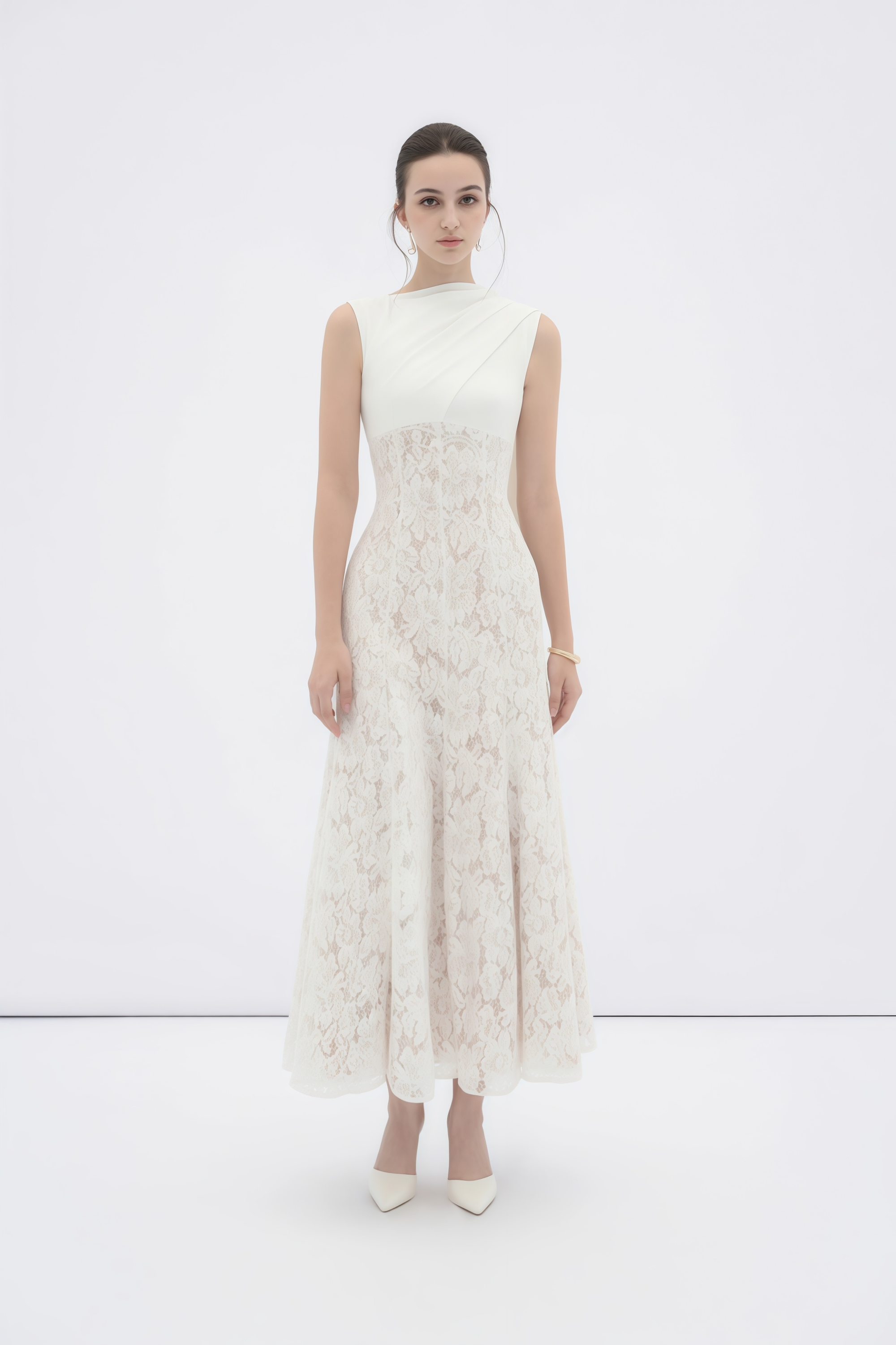 Marzia White Ribbon Detail Floral Lace Maxi Dress