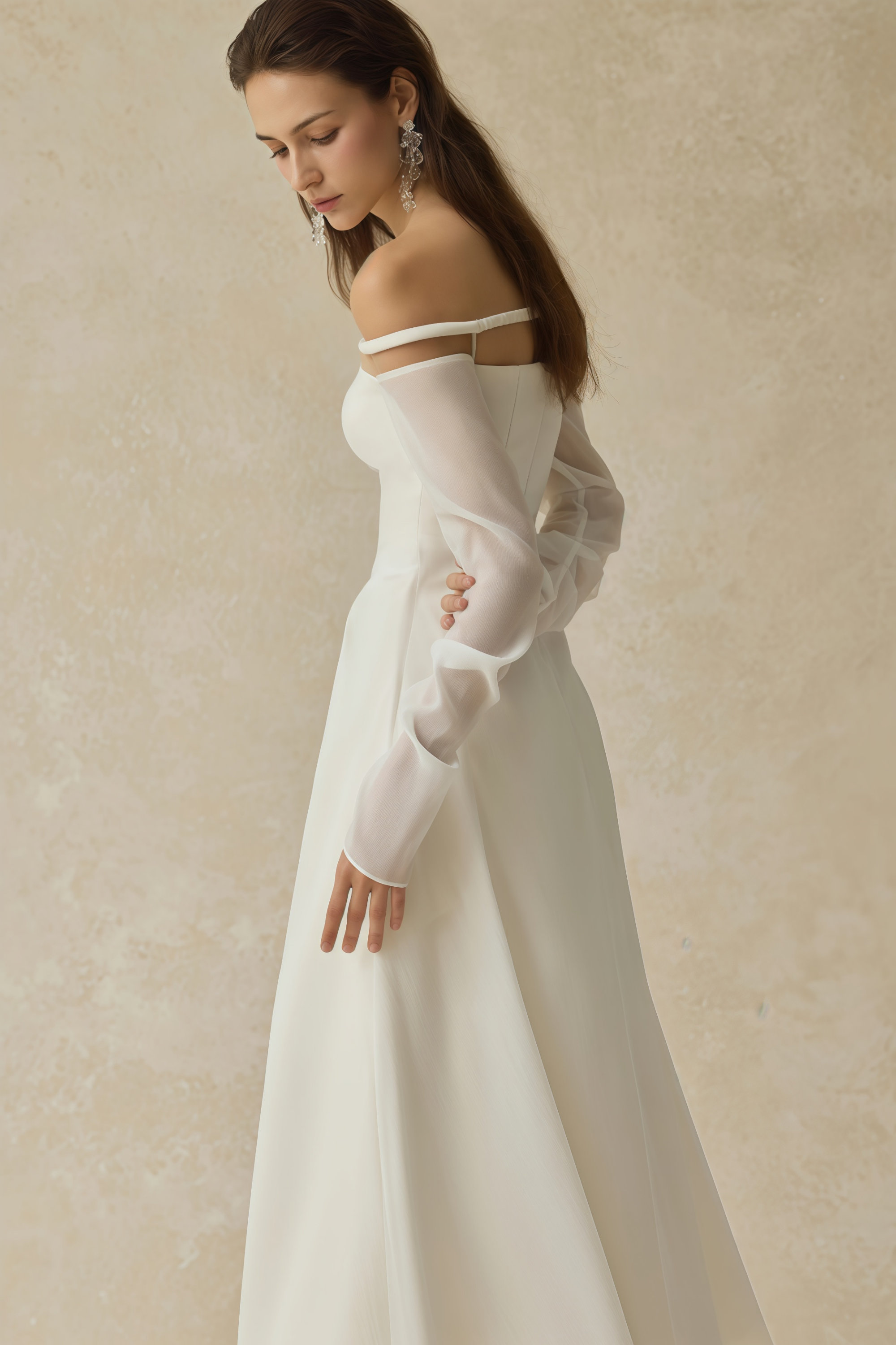 Gelsomina White Gathered Crepe Midi Dress