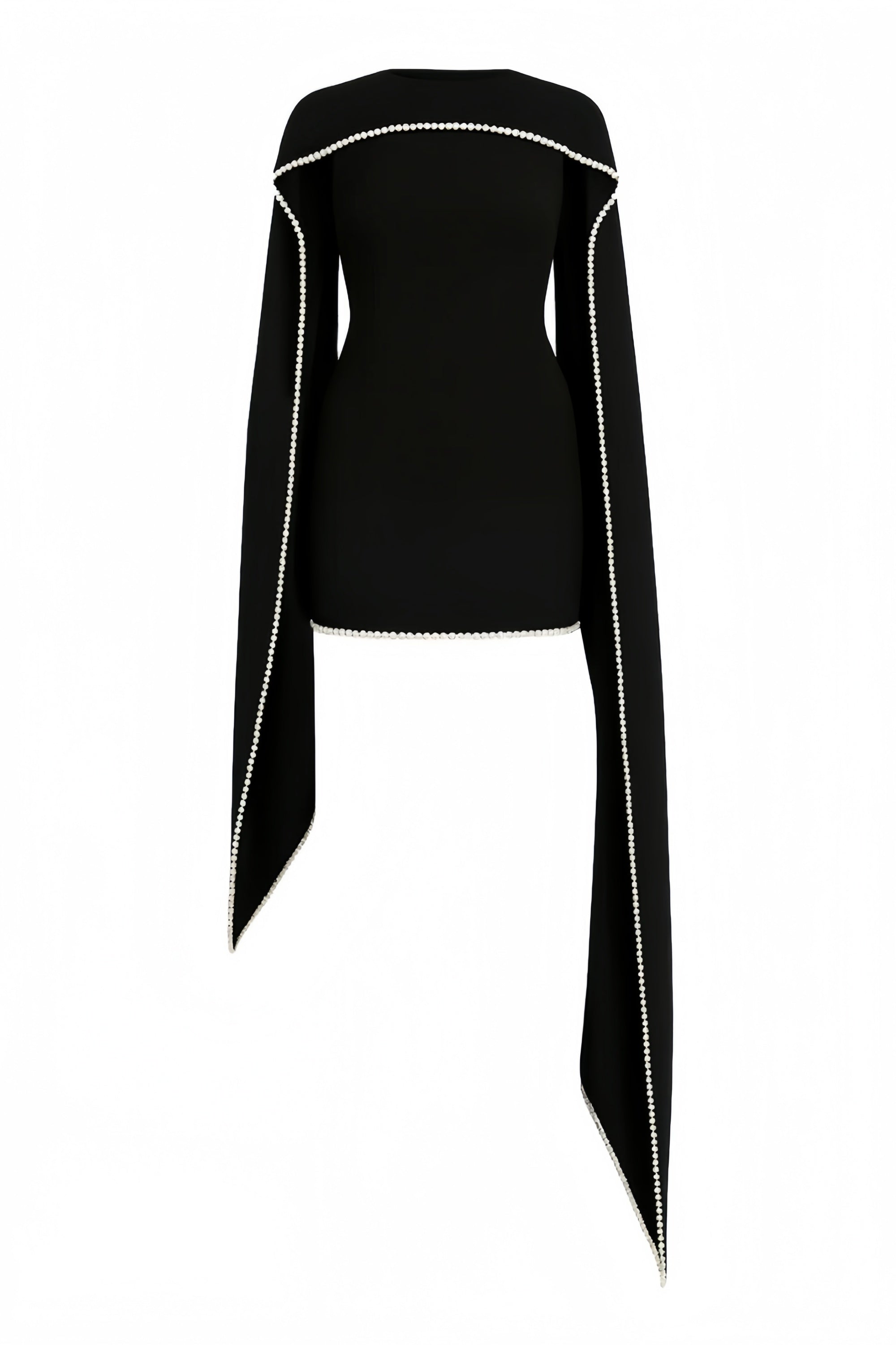 Piroska Schwarzes ärmelloses Minikleid mit Perlenbesatz