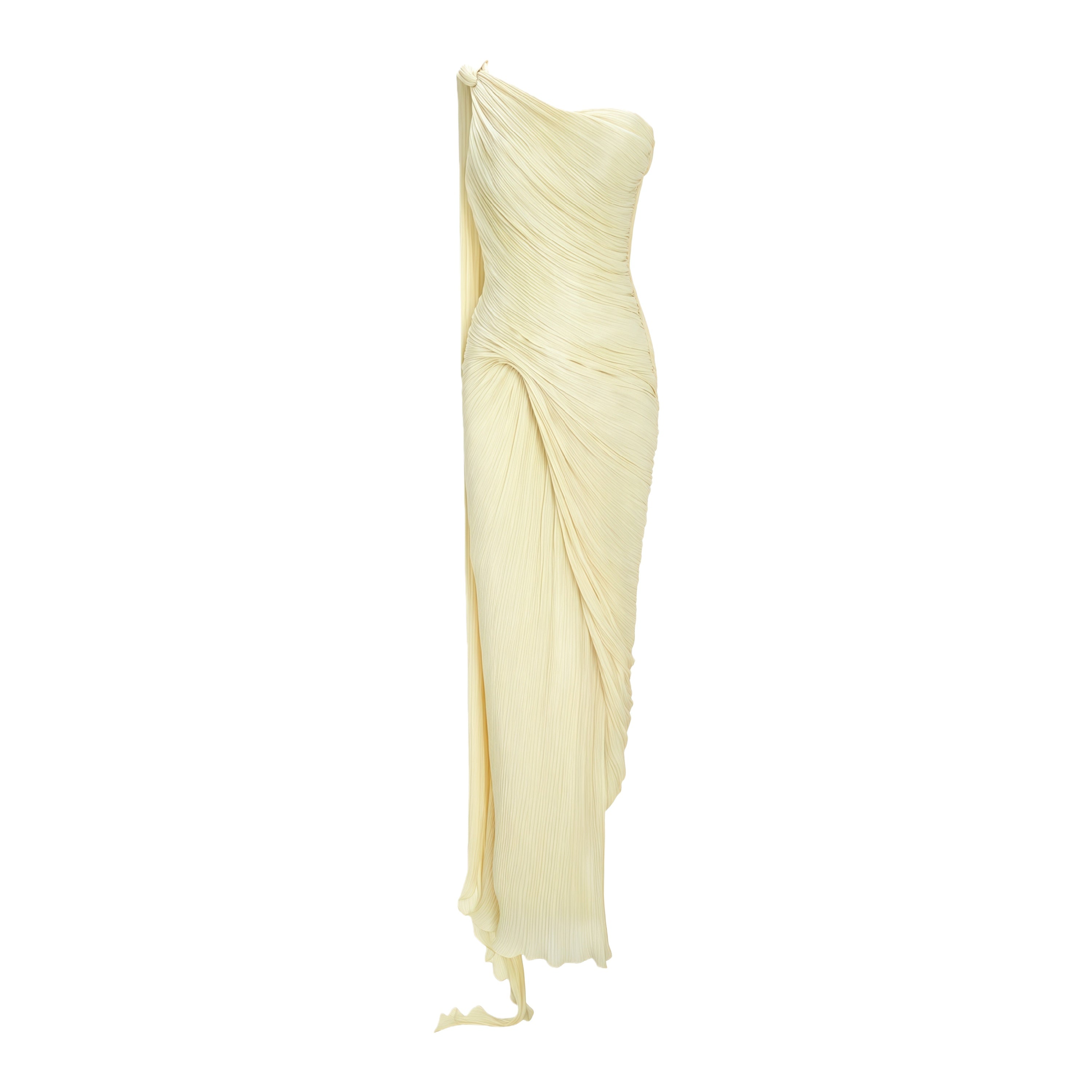 Einseitiges, drapiertes Kleid aus Plissé-Seide