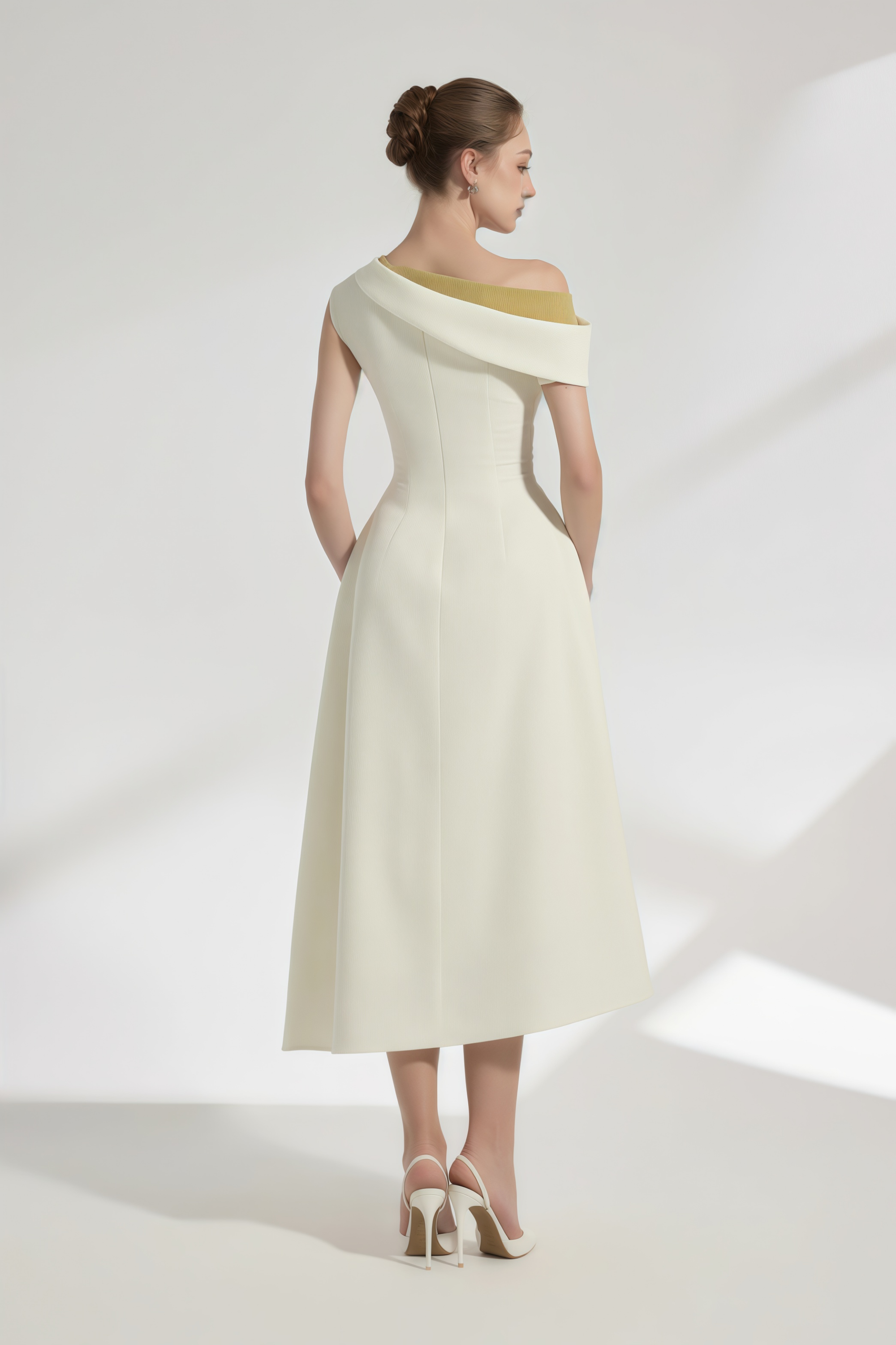 Blossom White One Shoulder Ruched Midi Dress