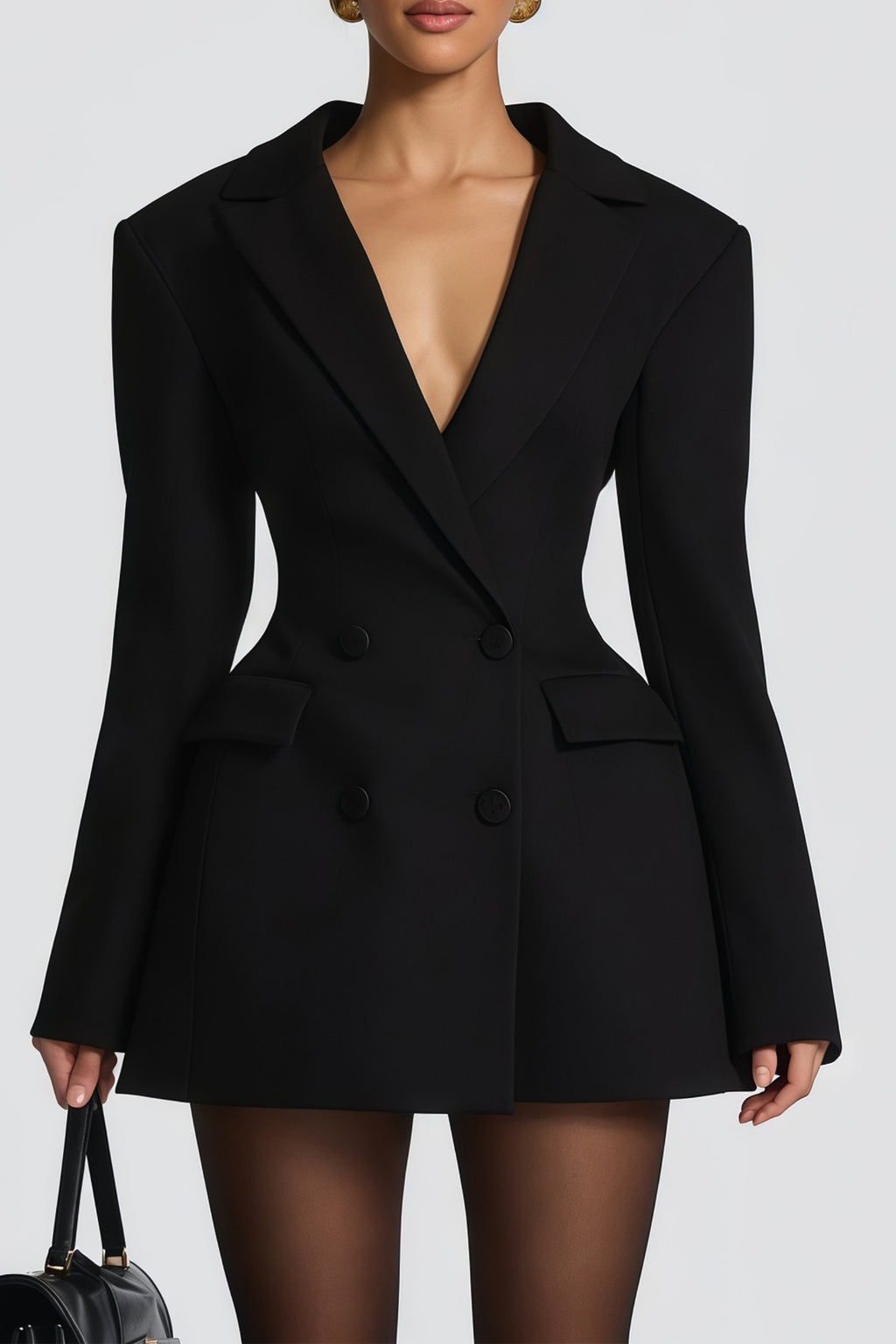 Osanne Black Double Breasted Blazer Mini Dress — free download
