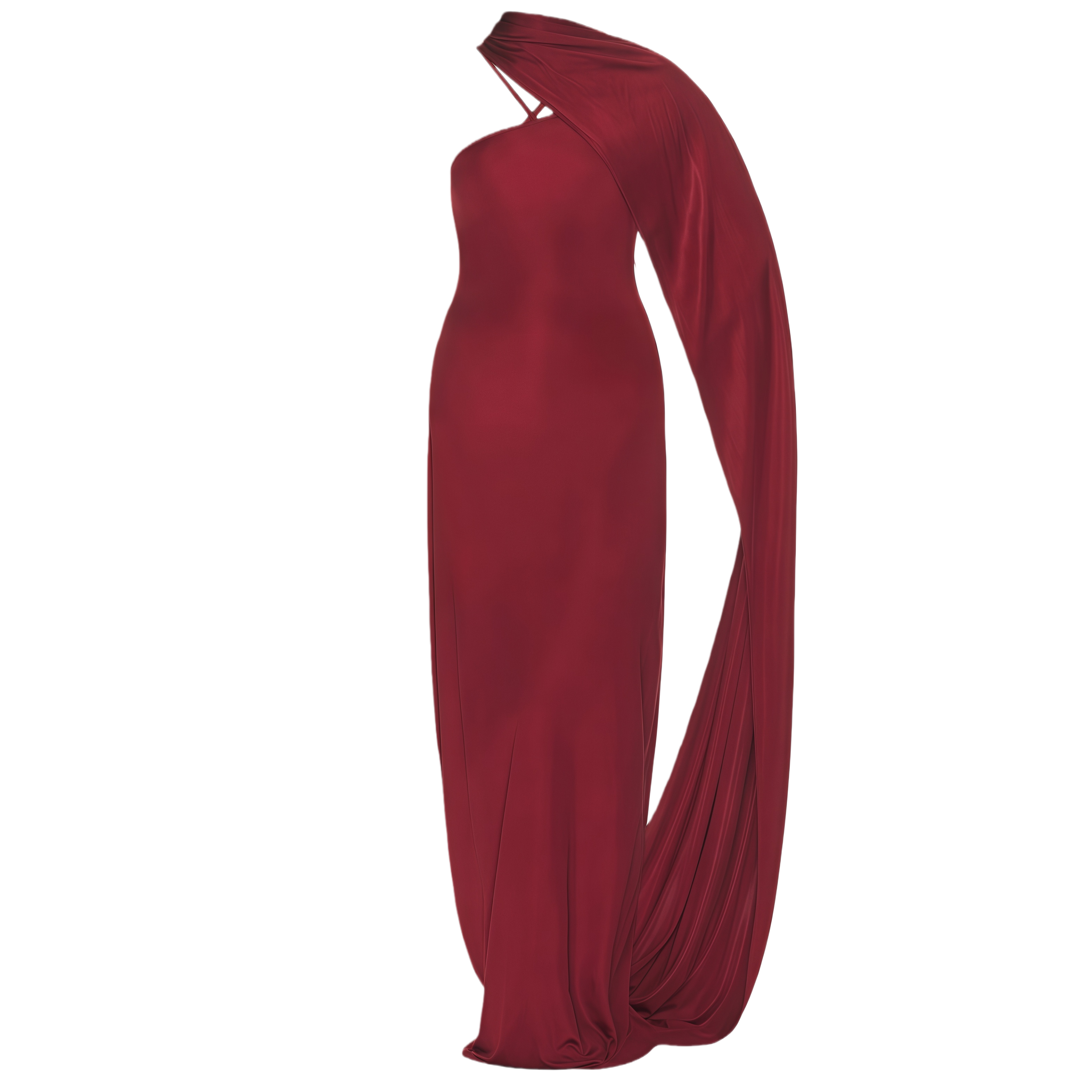 Rosa Ruby Maxikleid mit asymmetrischem Cape-Design