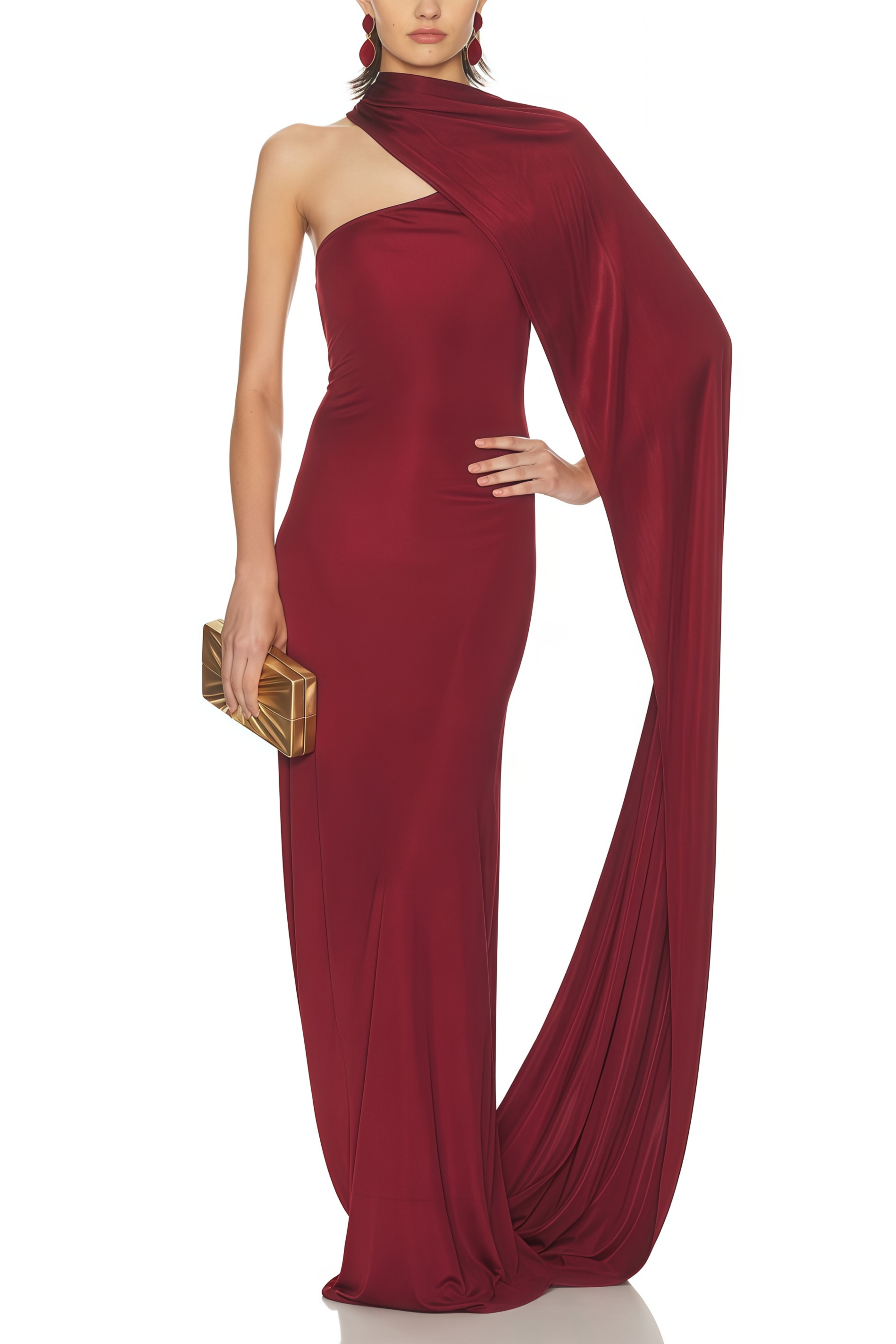 Rosa Ruby Maxikleid mit asymmetrischem Cape-Design