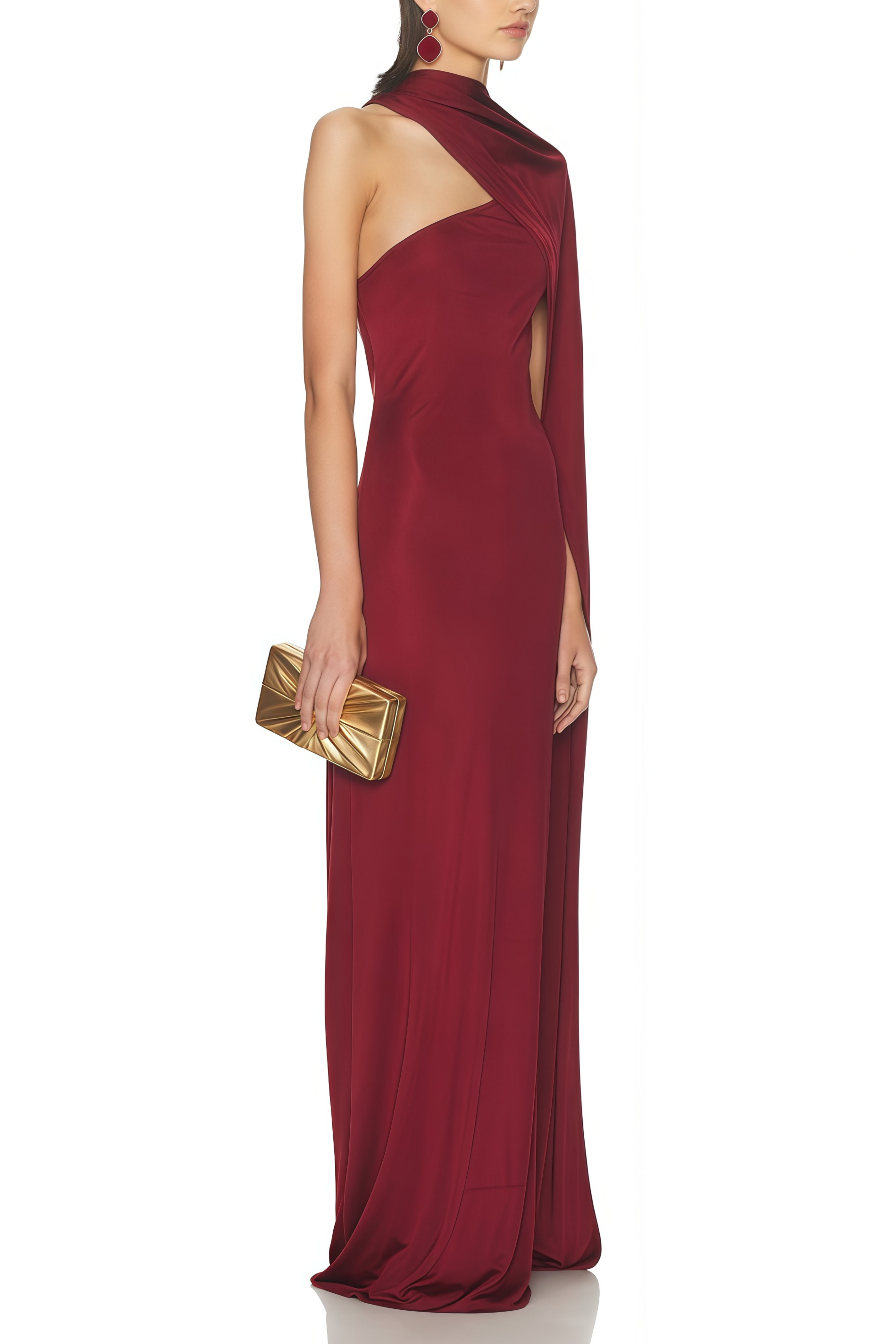 Rosa Ruby Maxikleid mit asymmetrischem Cape-Design