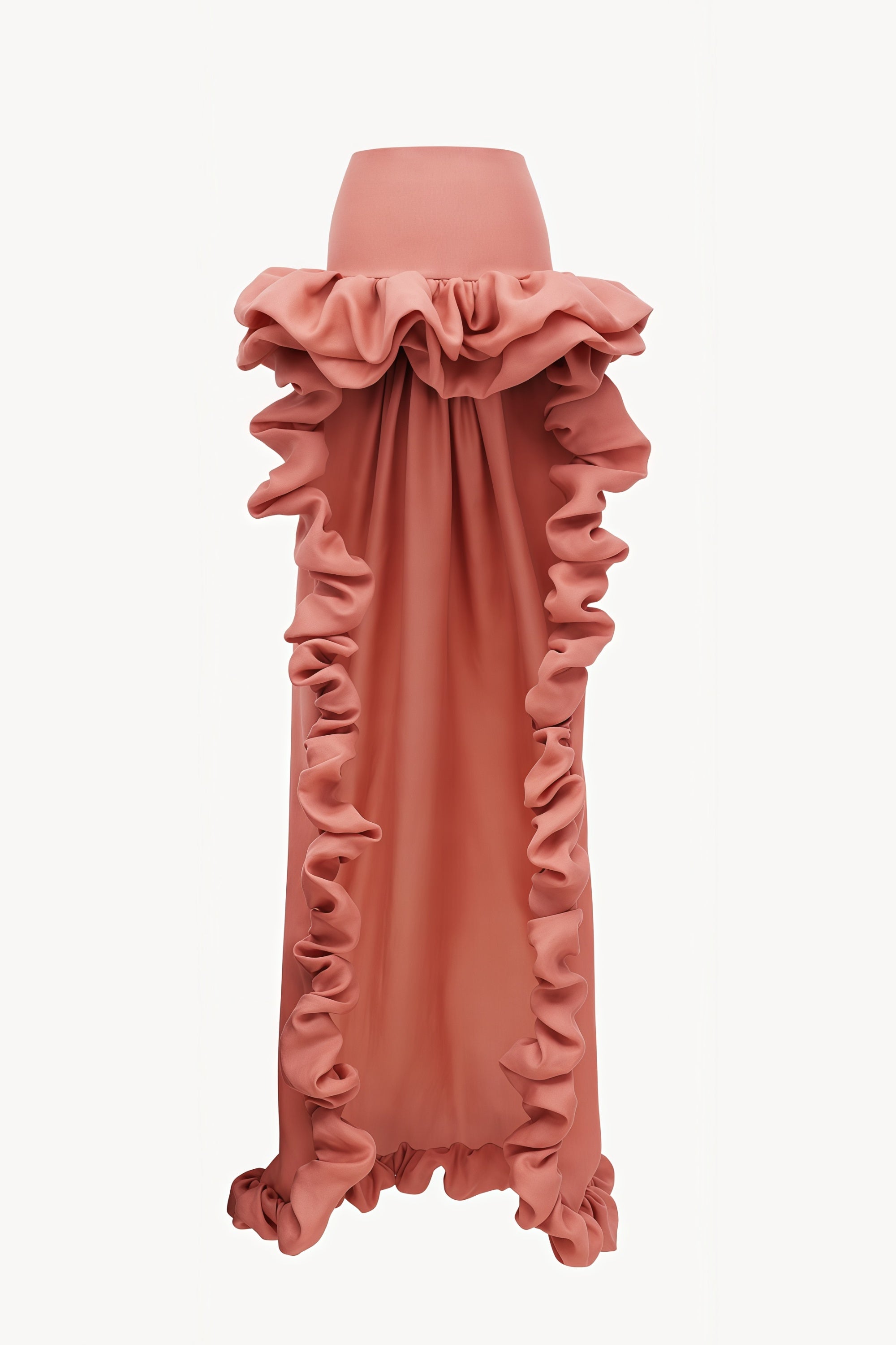 Saveria Pink Ruffled High-Low Satin Skirt