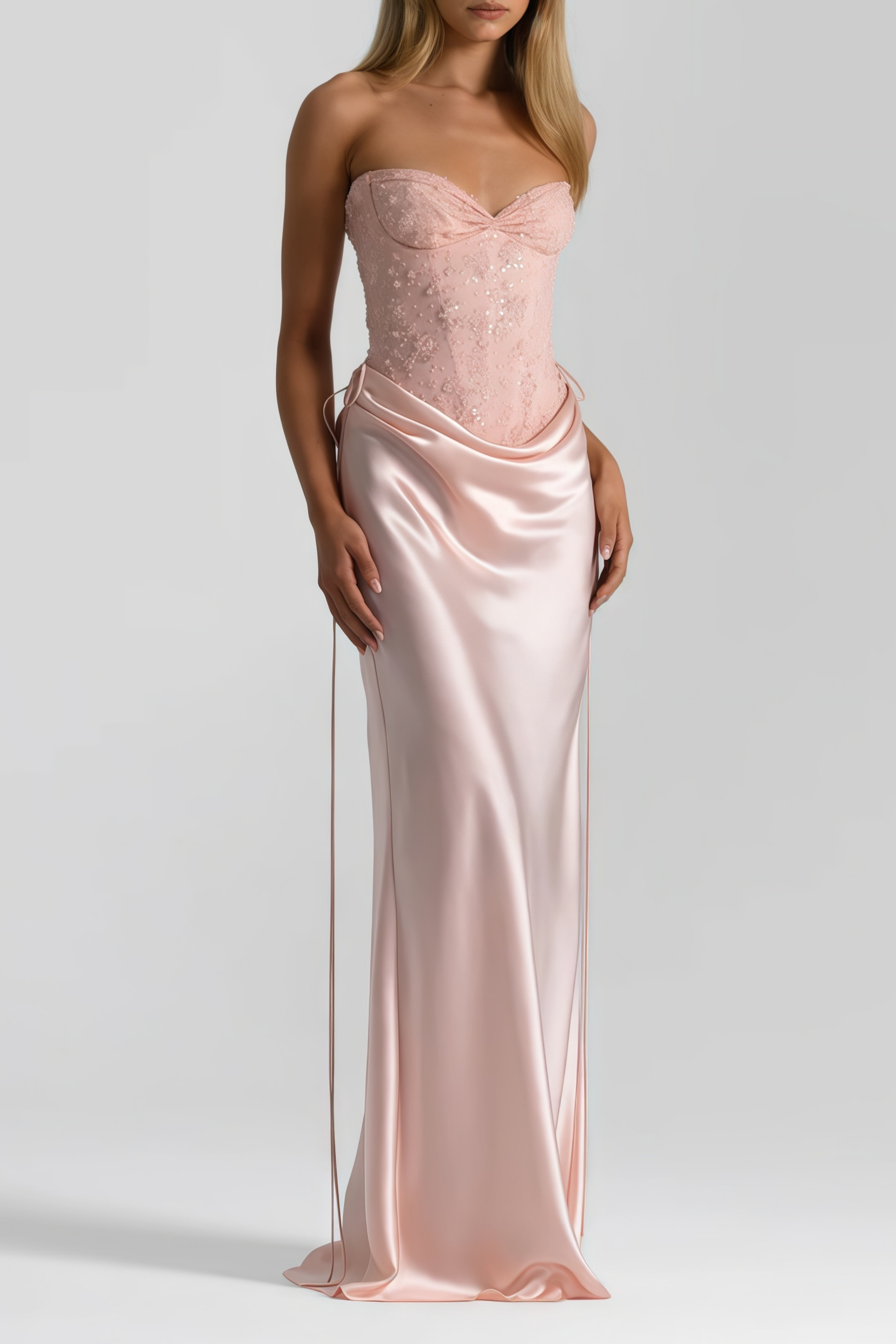 Teodora Pink Corseted Bodysuit & Satin Skirt Set