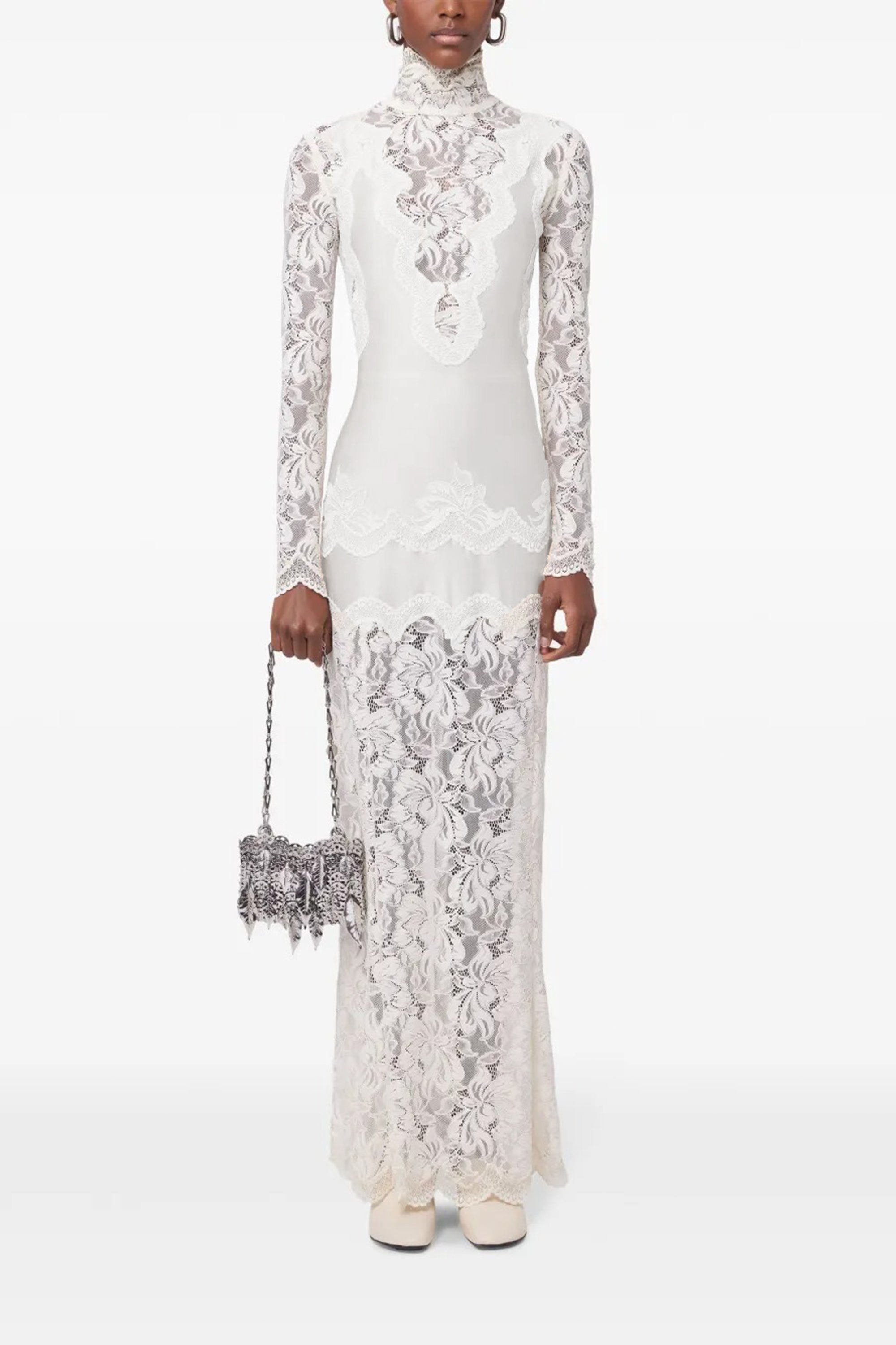 Airelle White Satin Panel Lace Maxi Dress