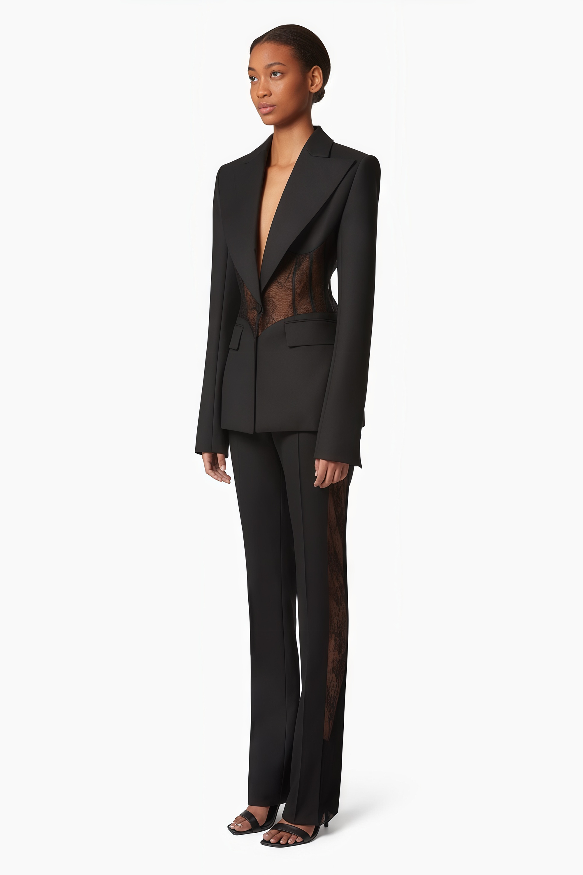 Verena Schwarzer Blazer mit floralem Spitzenbesatz