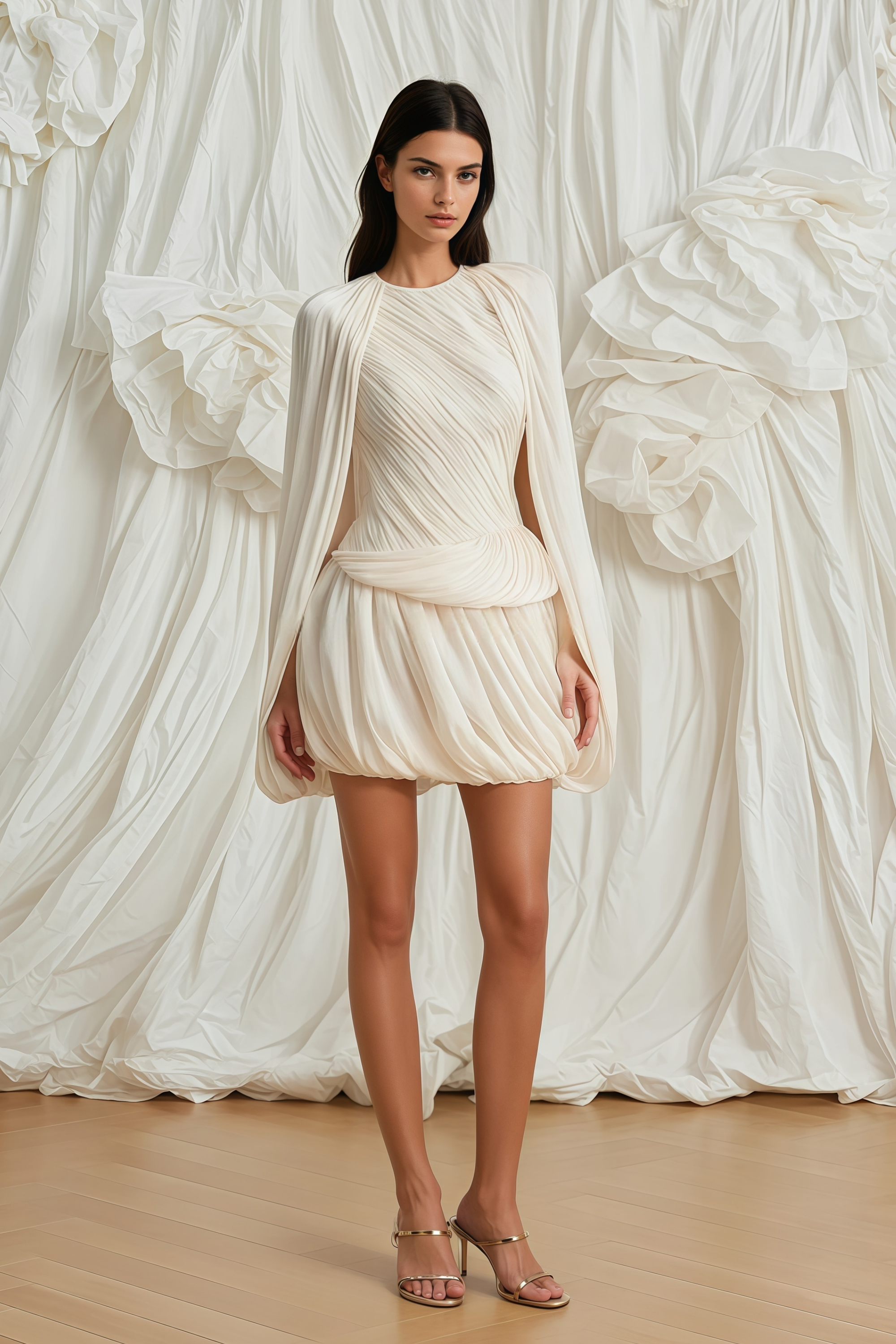 Othilie Neutral Cape Design Knitter-Minikleid