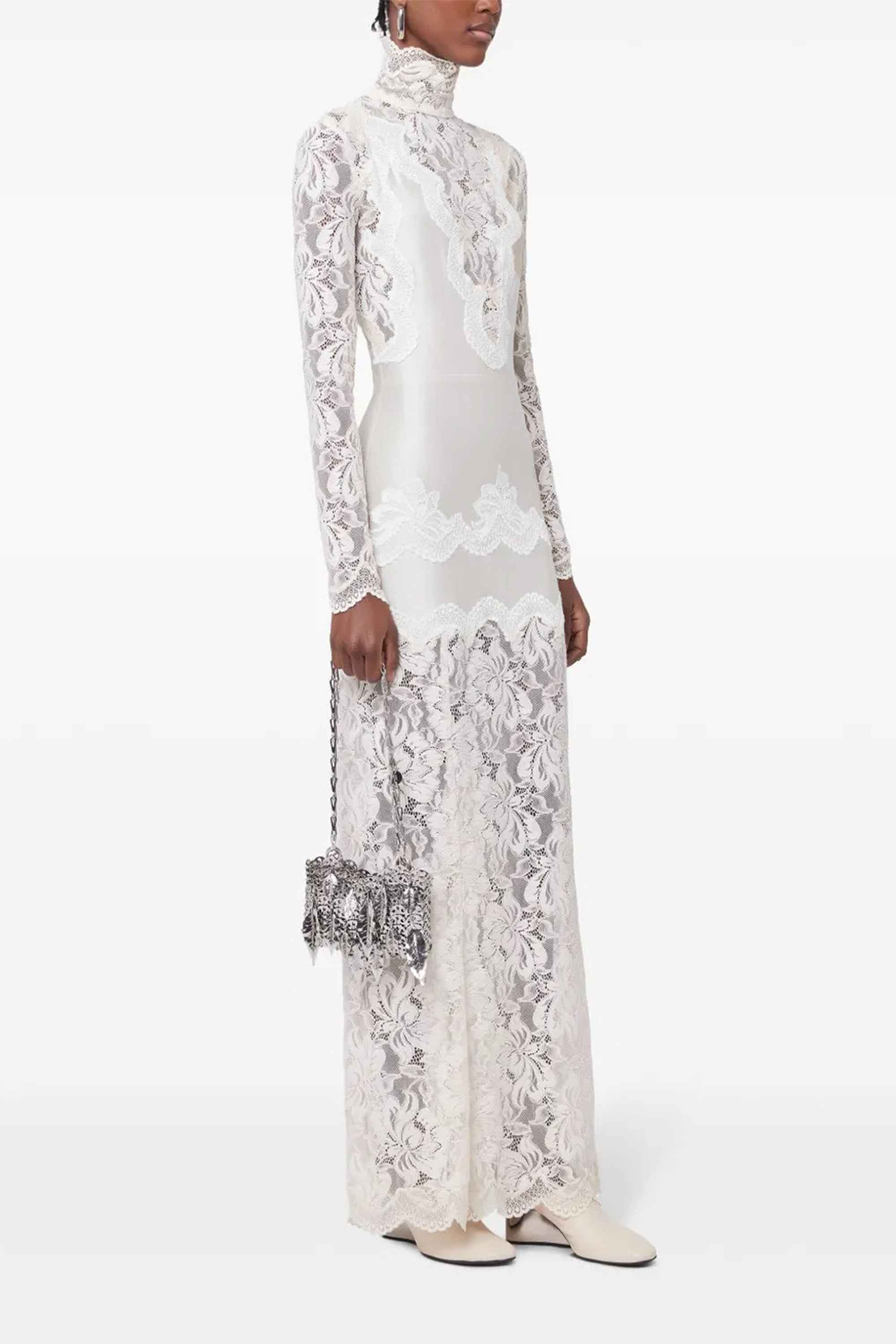 Airelle White Satin Panel Lace Maxi Dress