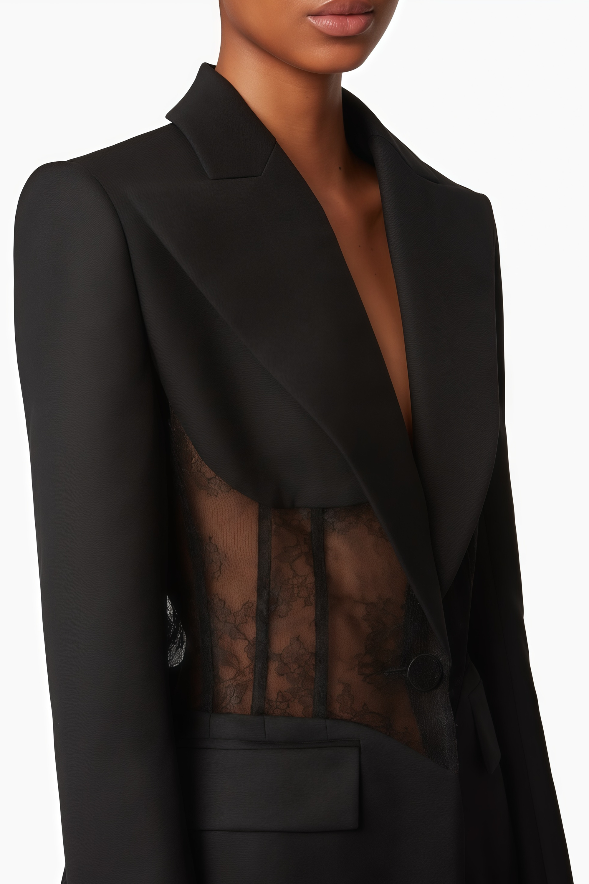 Verena Schwarzer Blazer mit floralem Spitzenbesatz