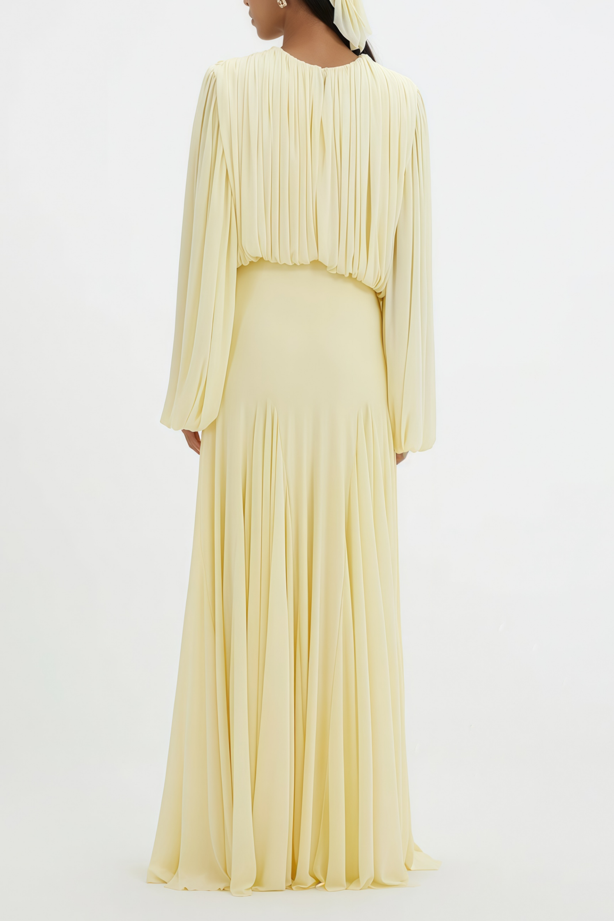 فستان أنابيل ماكسي أصفر بأكمام فانوس