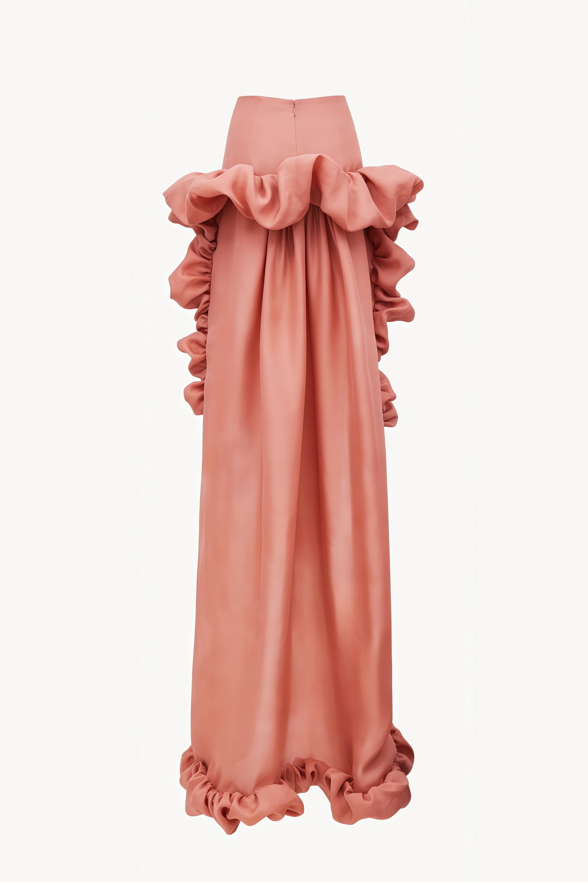 Saveria Pink Ruffled High-Low Satin Skirt